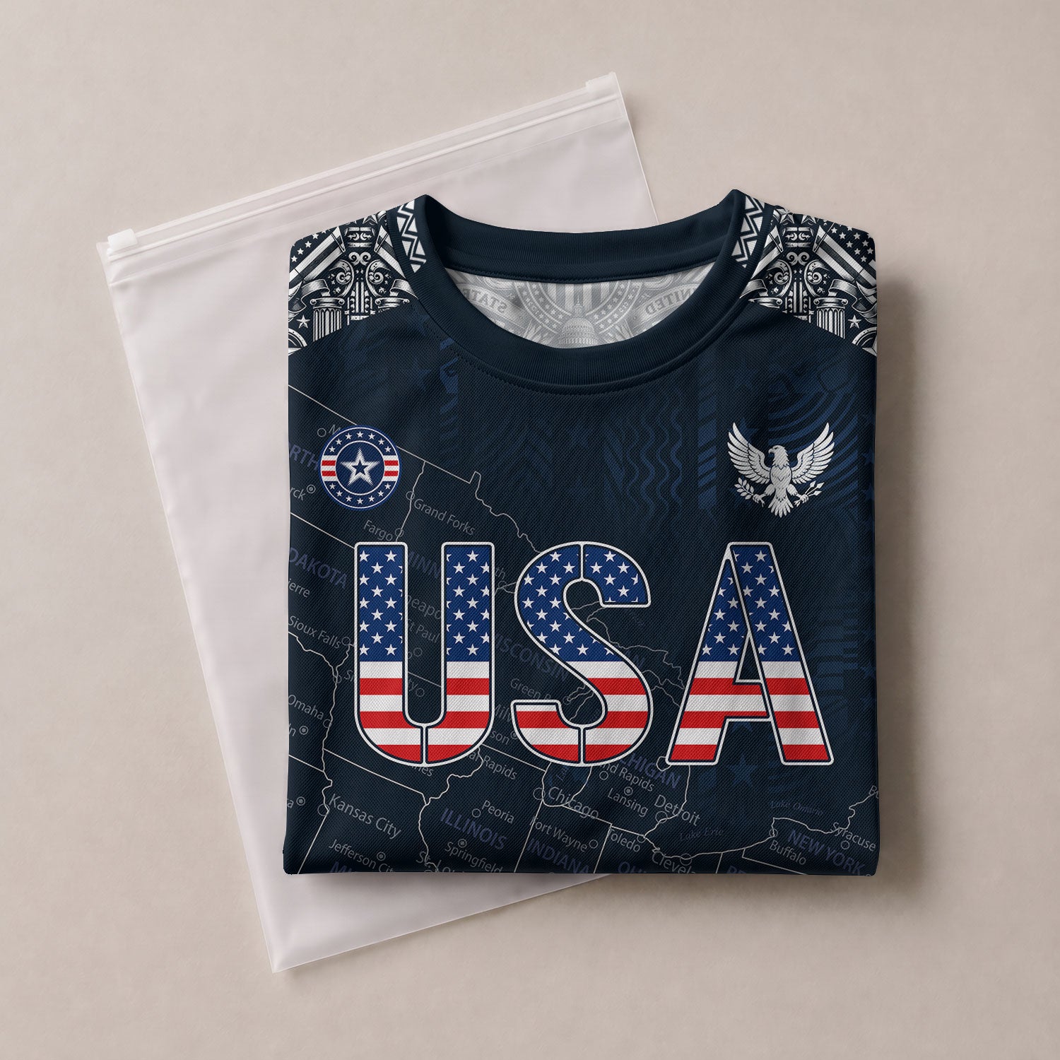USA Kids Soccer Jersey Set Navy Blue Flag Graphic Youth Football Kit