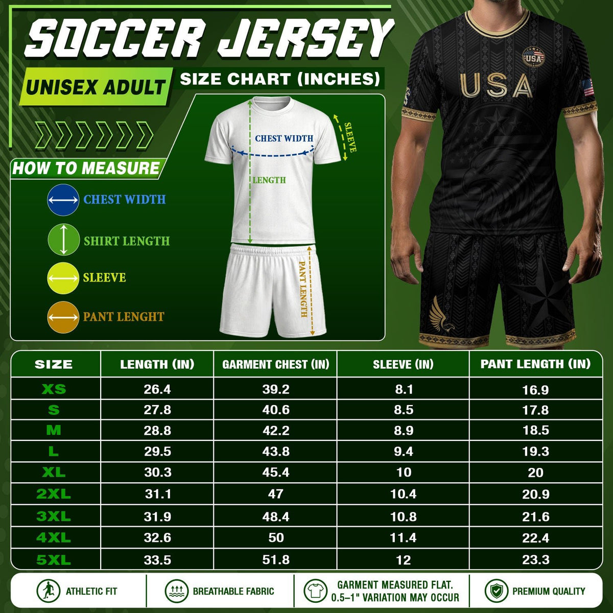 Elite Black Adult Soccer Jersey Edition Eagle Emblem Patriotic Athletic Sport Top - Rust Field Wear