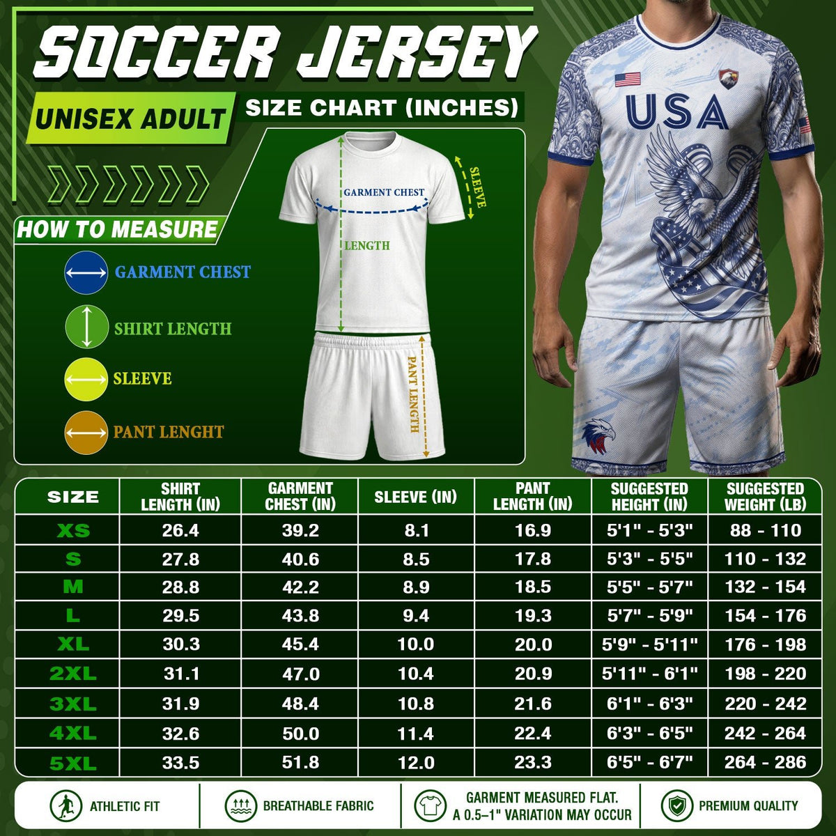 Athletic White Blue USA Soccer Jersey Adult Patriotic Eagle United States Team Shirt - Rust Field Wear