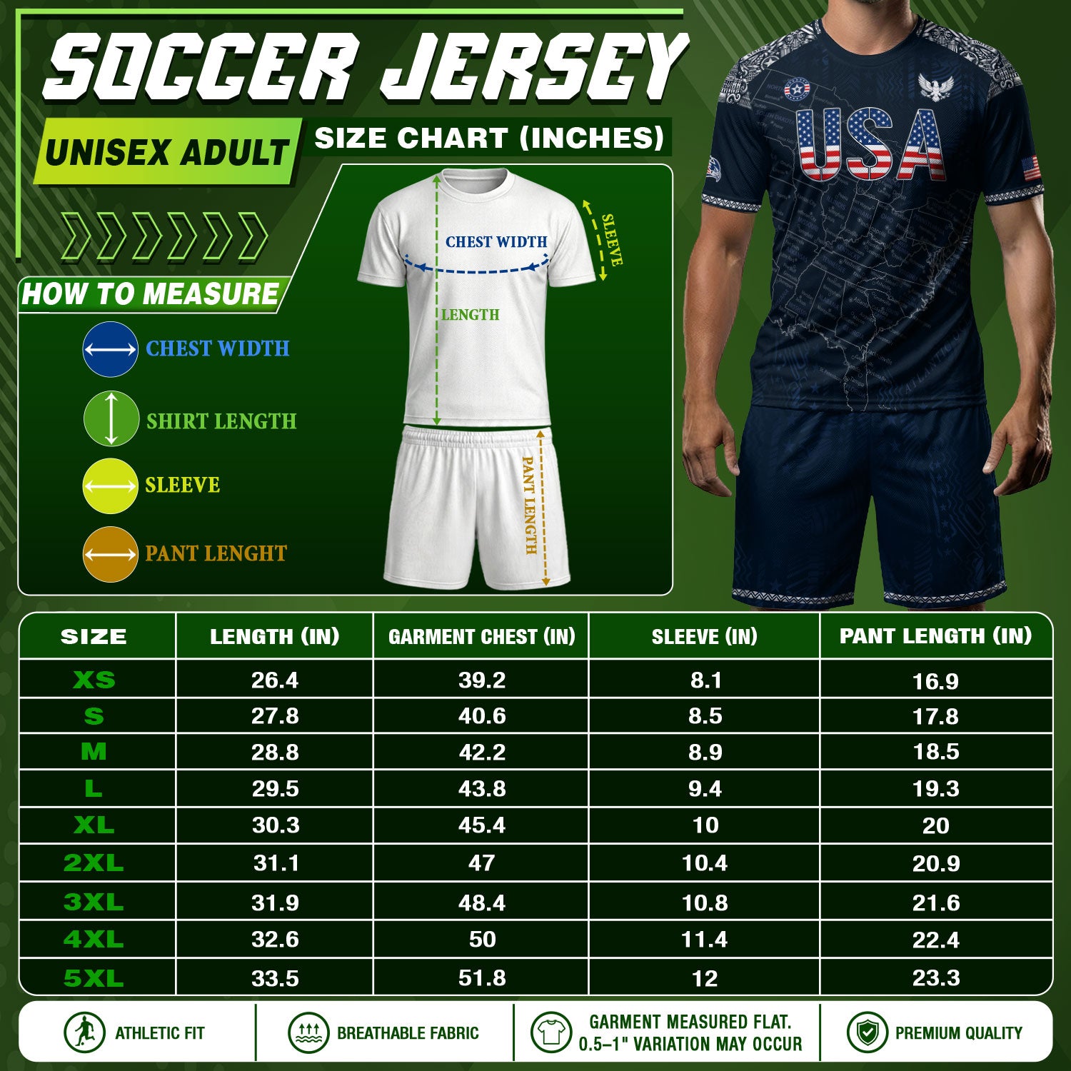 Navy USA Soccer Jersey Flag Pattern US Map American Shirt Patriotic Stars Stripes