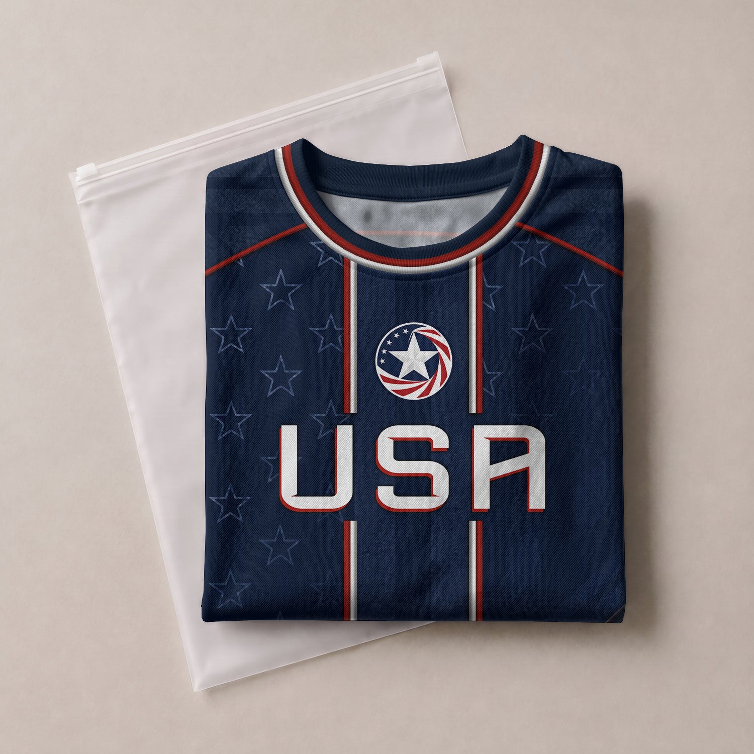 USA Kids Soccer Jersey Set Navy Blue Red Line Youth Football Outfit