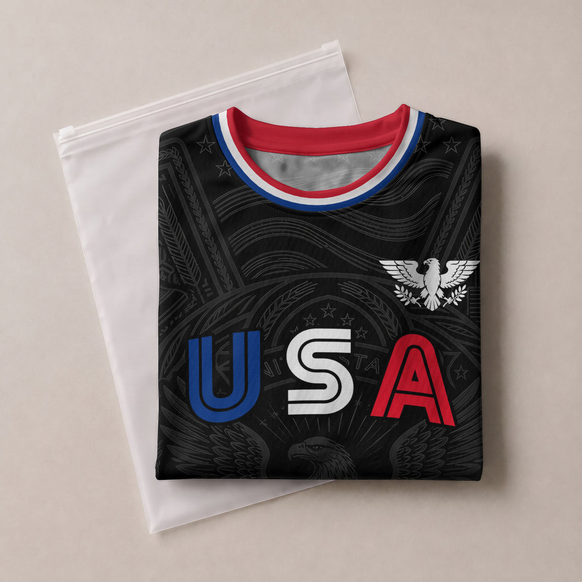 USA Patriotic Soccer Jersey Adult Black Eagle American Flag Independence Day Shirt