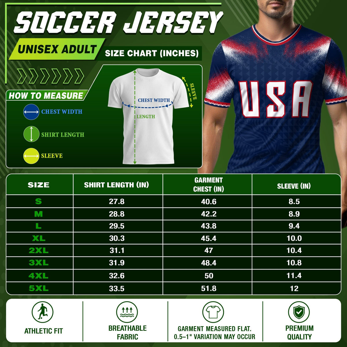 USA Patriotic Soccer Jersey Custom Name Number Adult Football Shirt Blue - Rust Field Wear