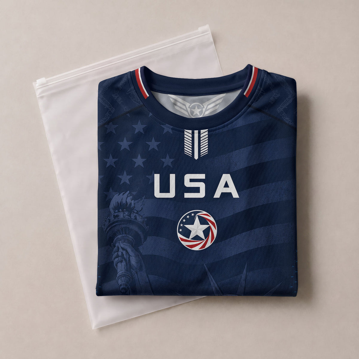 Kids USA Soccer Jersey Youth Patriotic Navy Statue of Liberty Graphic United States Tee - Rust Field Wear