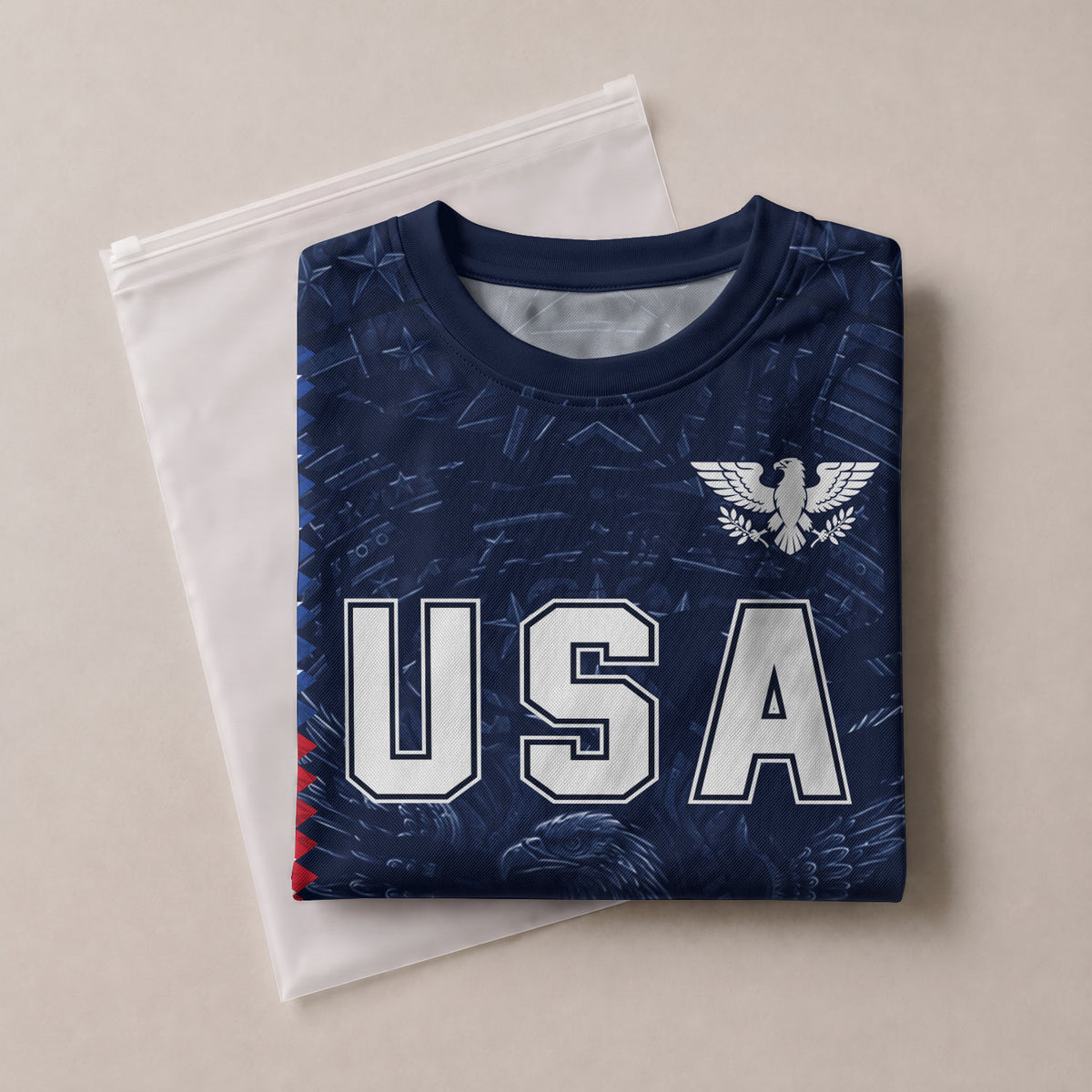 USA Soccer Jersey Men Navy Blue Eagle Flag Pattern Patriotic Football Shirt