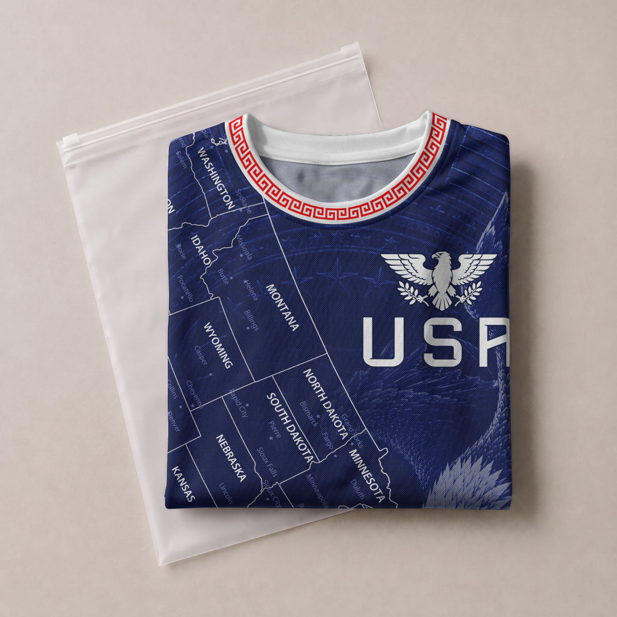 USA Soccer Jersey Men Navy Blue Eagle Map Graphic Patriotic Football T-Shirt