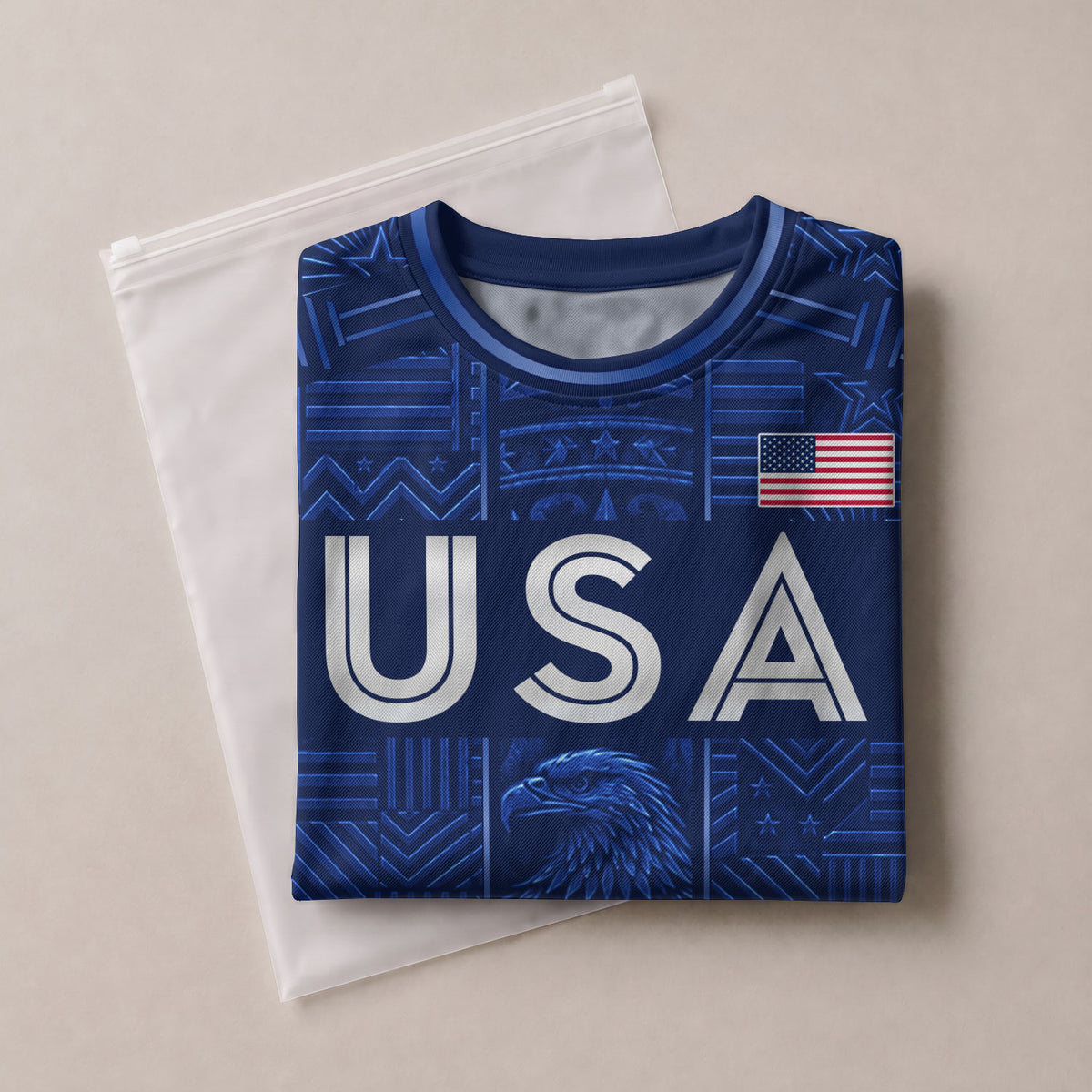 USA Soccer Jersey Men Navy Blue Eagle Star Pattern Patriotic Football T-Shirt