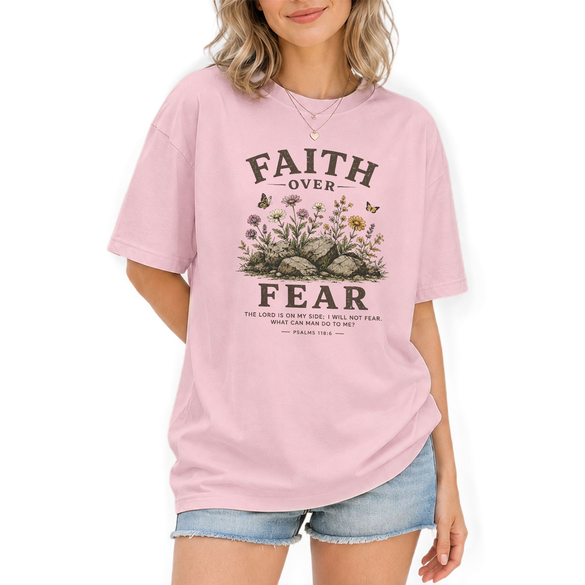 Faith Over Fear Christian Shirt Floral Wildflower Women T-Shirt Psalms 118:6 Tee - Rust Field Wear