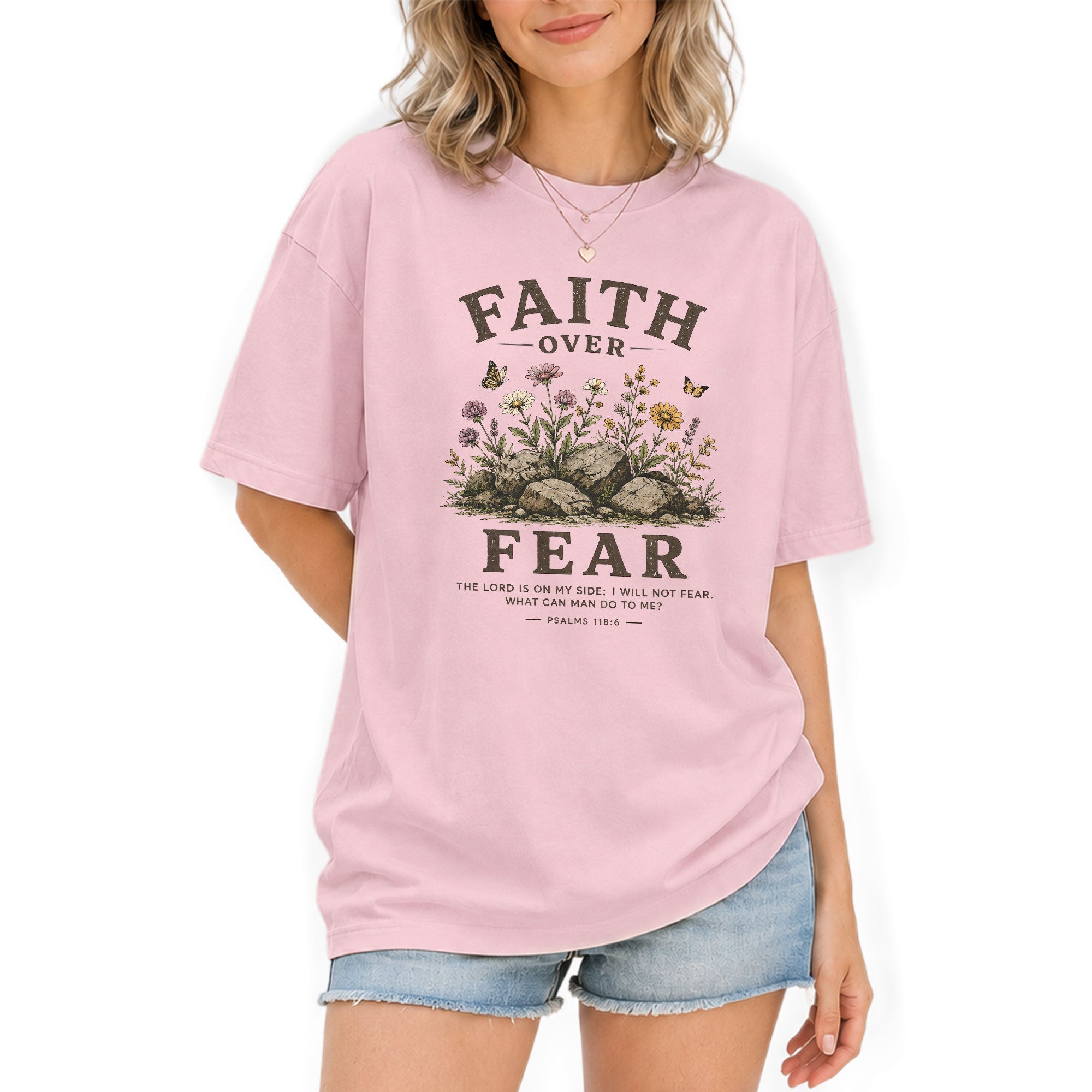 Faith Over Fear Christian Shirt Floral Wildflower Women T-Shirt Psalms 118:6 Tee - Rust Field Wear