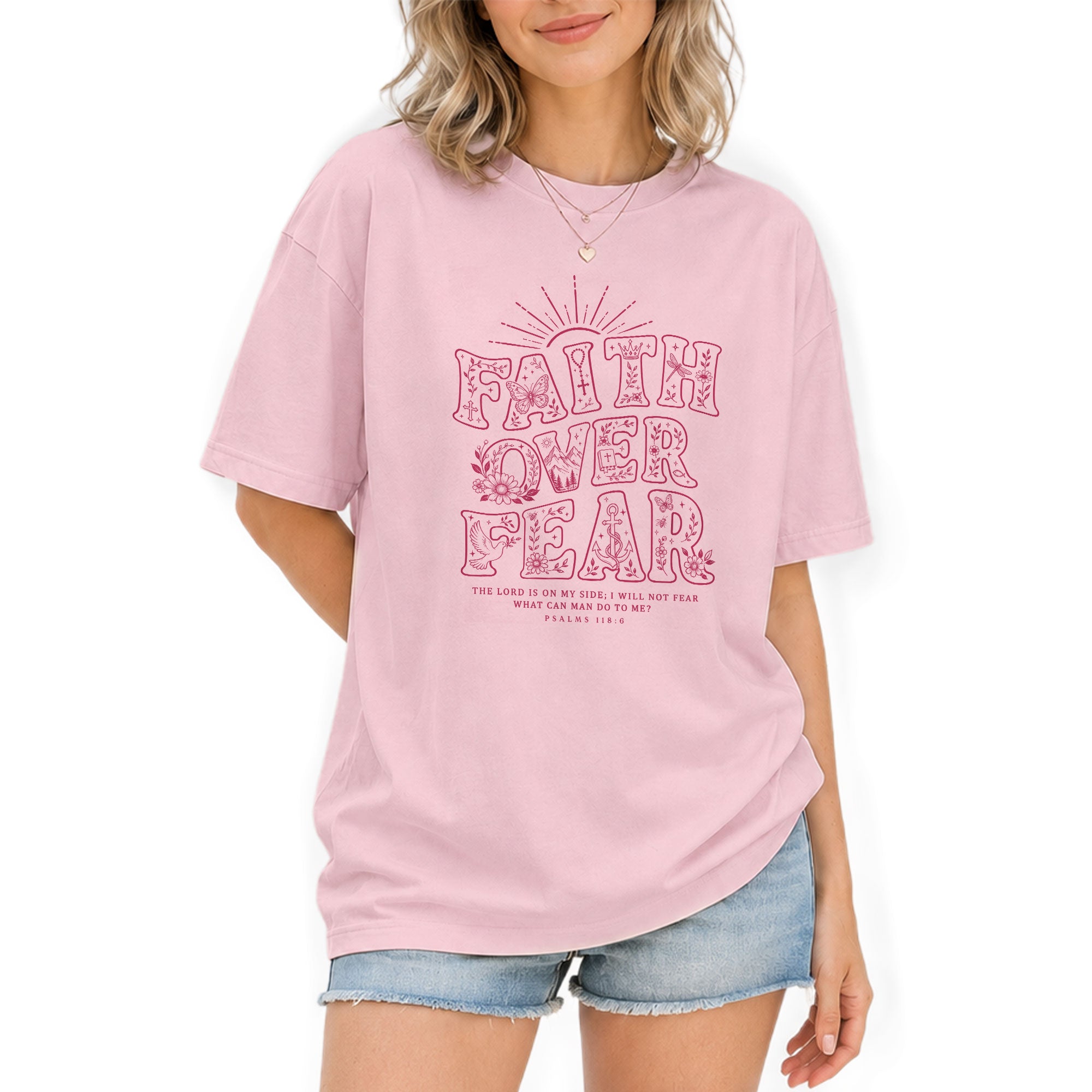Faith Over Fear Christian Shirt Womens Bible Verse T-Shirt Psalms 118 6 Jesus Tee - Rust Field Wear