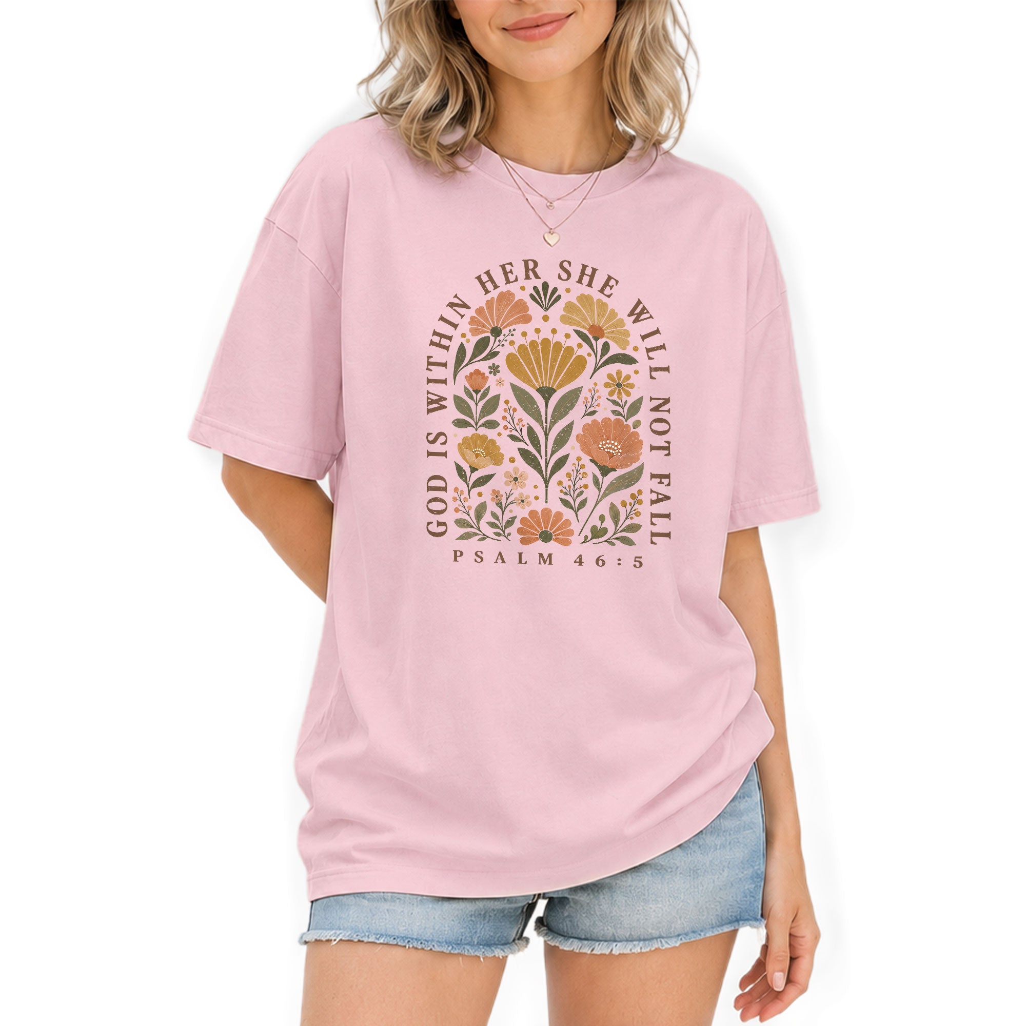 God Is Within Her She Will Not Fall Shirt Floral Christian Psalm 46 5 Graphic Tee - Rust Field Wear