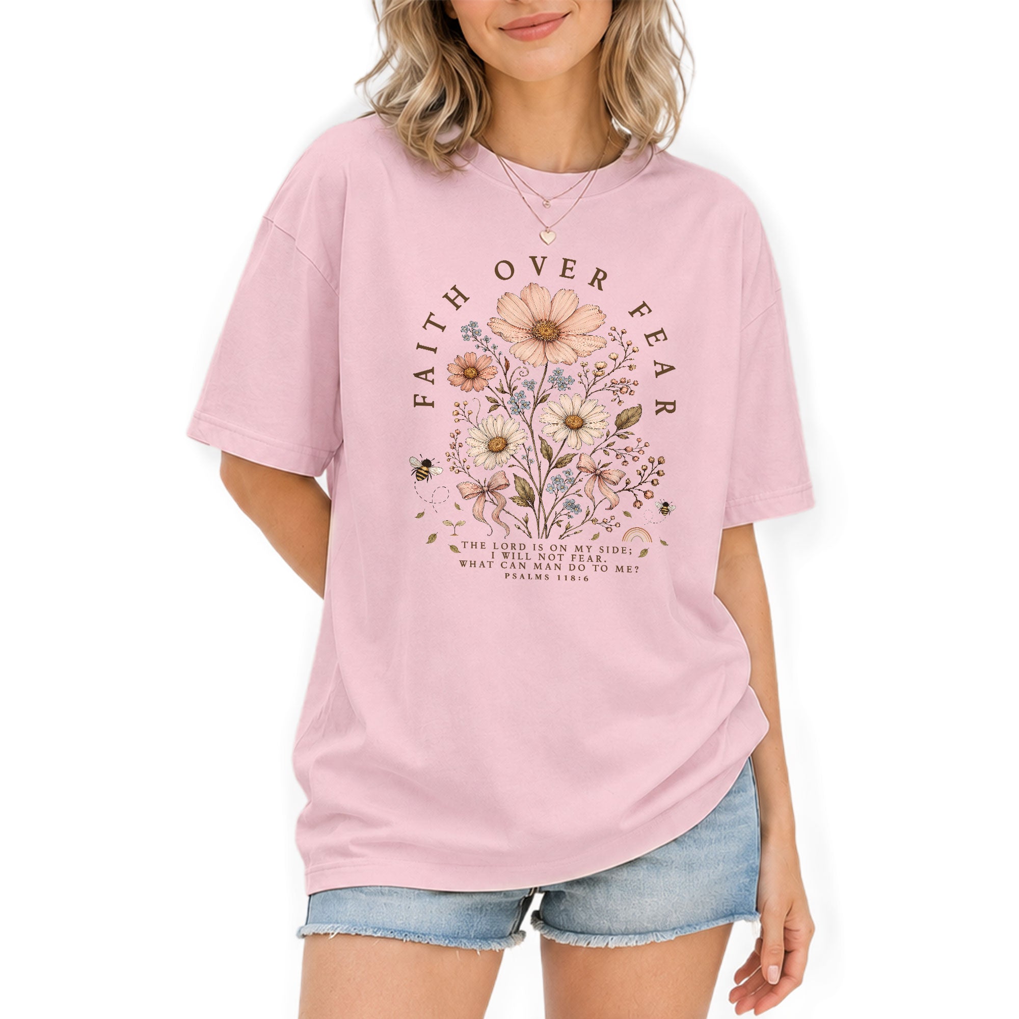 Faith Over Fear Shirt Wildflower Daisy Christian Psalm 118 6 Bible Verse Graphic Tee - Rust Field Wear