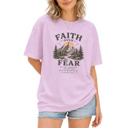 Faith Over Fear Christian Women Shirt Mountain Cross Graphic Inspirational Faith Tee - Rust Field Wear