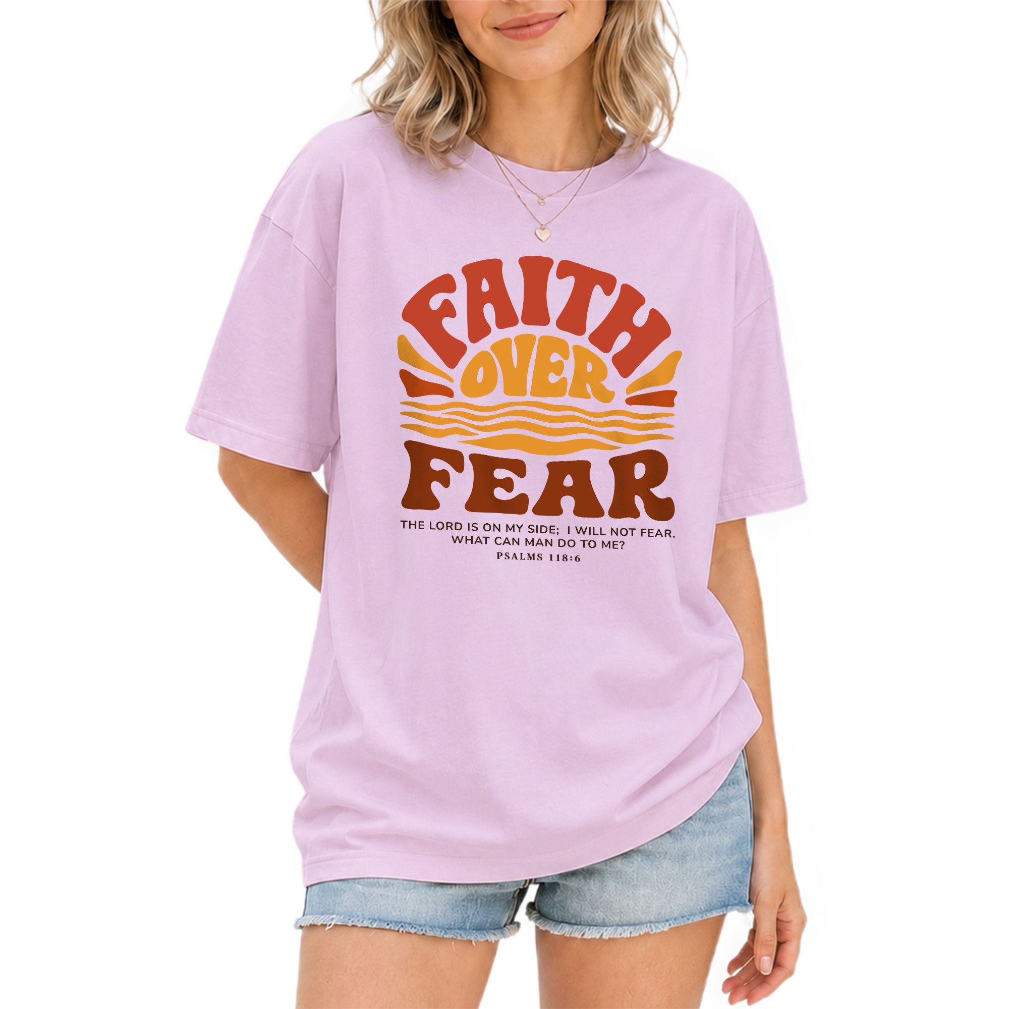 Faith Over Fear Christian Women Shirt Retro Sunset Graphic Inspirational Scripture Tee - Rust Field Wear