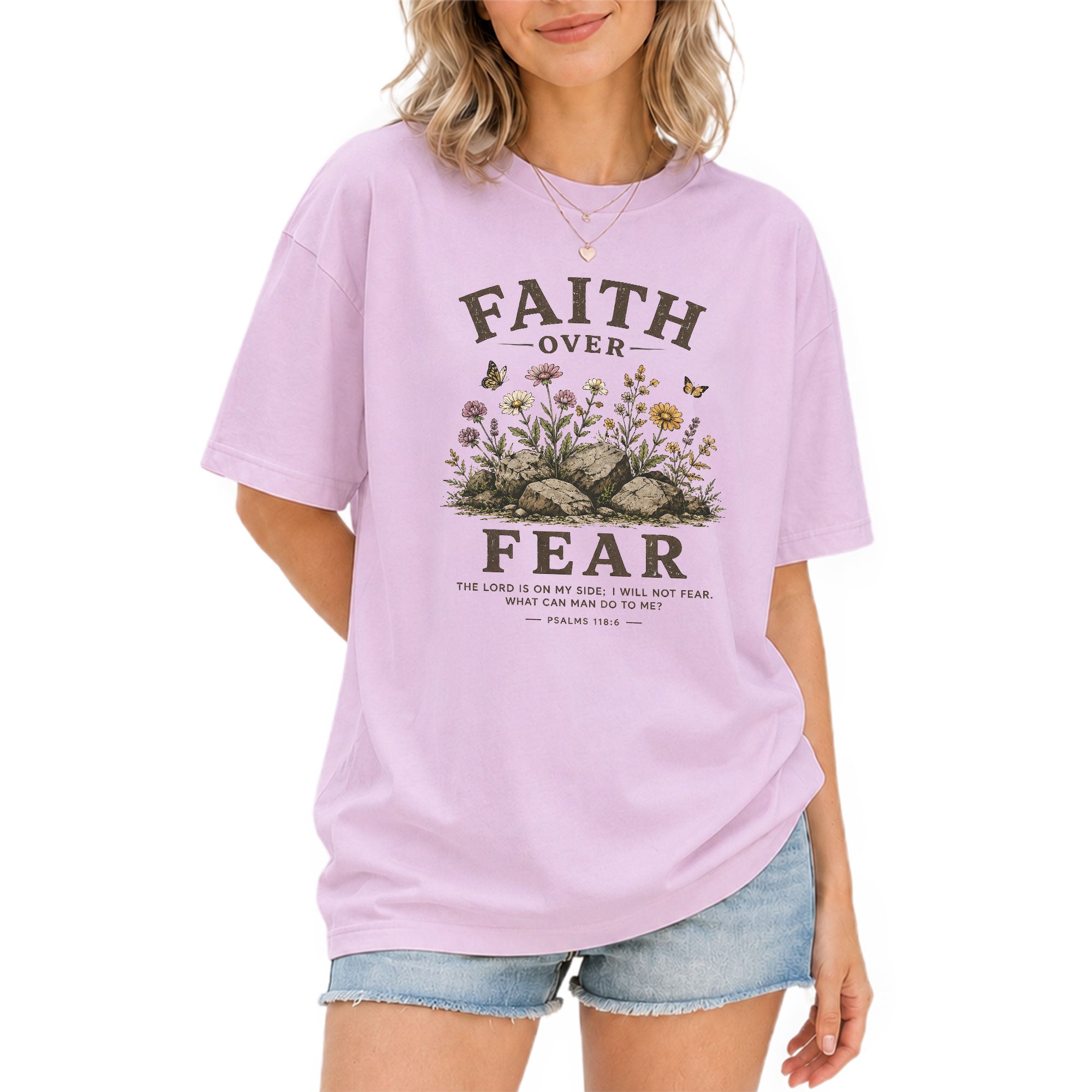 Faith Over Fear Christian Shirt Floral Wildflower Women T-Shirt Psalms 118:6 Tee - Rust Field Wear