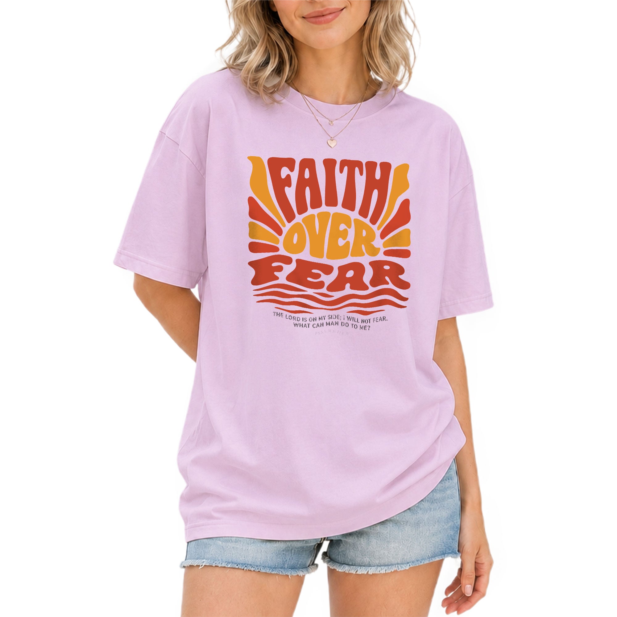 Faith Over Fear Christian Women Shirt Retro Wavy Font Graphic T-Shirt Psalms 118:6 - Rust Field Wear