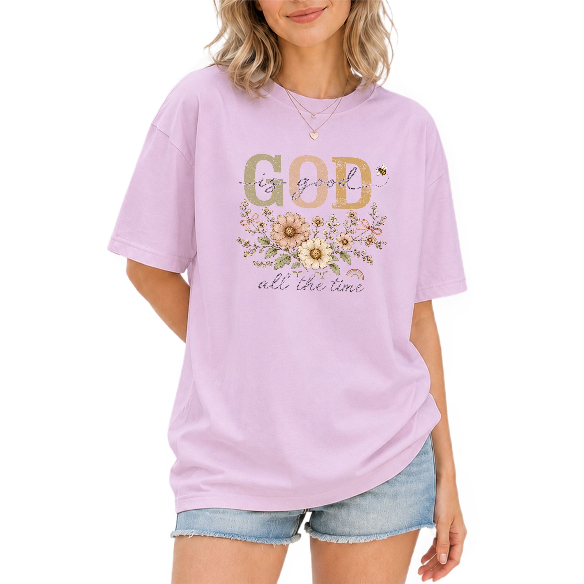 God Is Good All The Time T Shirt Christian Women Floral Bee Religious Tee Apparel - Rust Field Wear