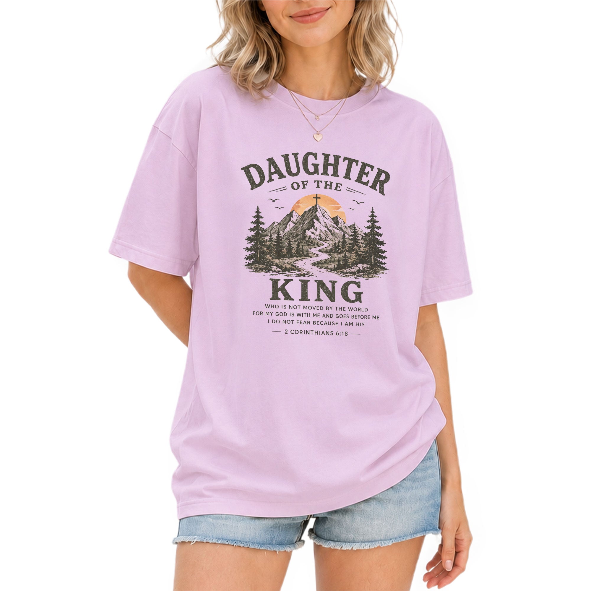 Daughter Of The King Mountain Cross 2 Corinthians 6 18 Graphic Christian T Shirt Women - Rust Field Wear