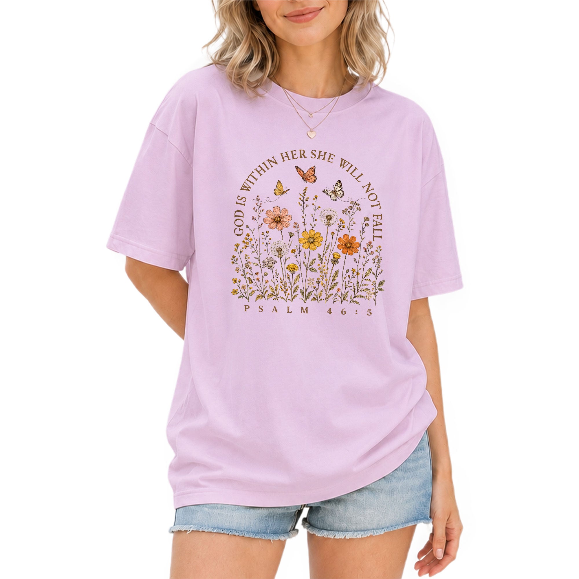 God Is Within Her She Will Not Fall Shirt Butterfly Christian Psalm 46 5 Graphic Tee - Rust Field Wear