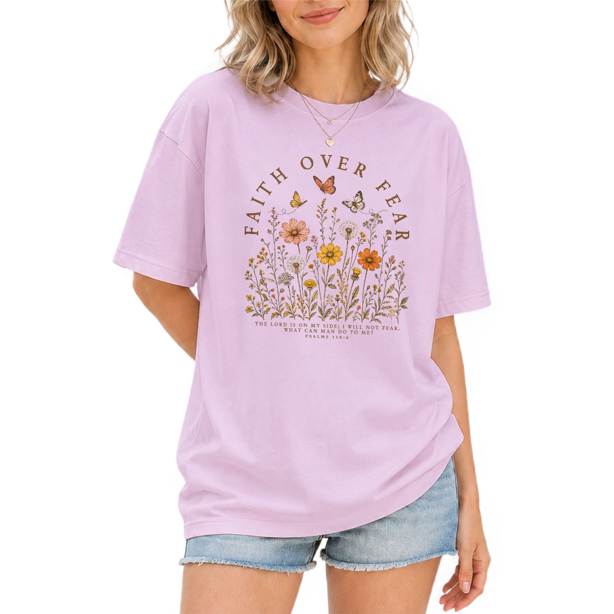 Faith Over Fear Shirt Butterfly Christian Psalm 118 6 Scripture Faith Graphic Tee - Rust Field Wear