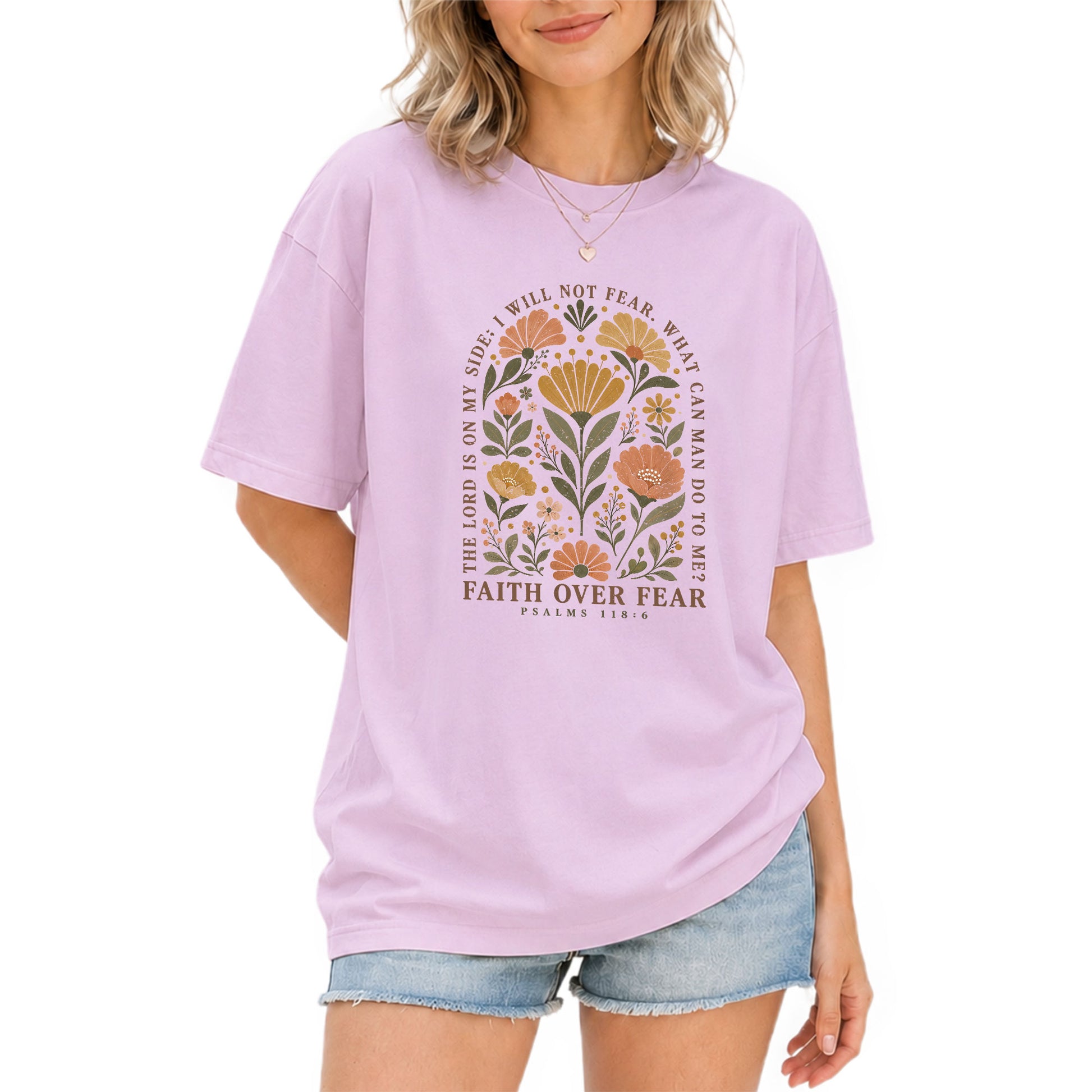 Faith Over Fear Shirt Floral Christian Psalm 118 6 Bible Verse Women Graphic Tee - Rust Field Wear
