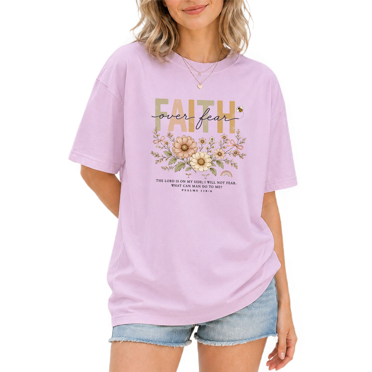 Faith Over Fear Shirt Daisy Bee Christian Psalm 118 6 Scripture Faith Graphic Tee - Rust Field Wear