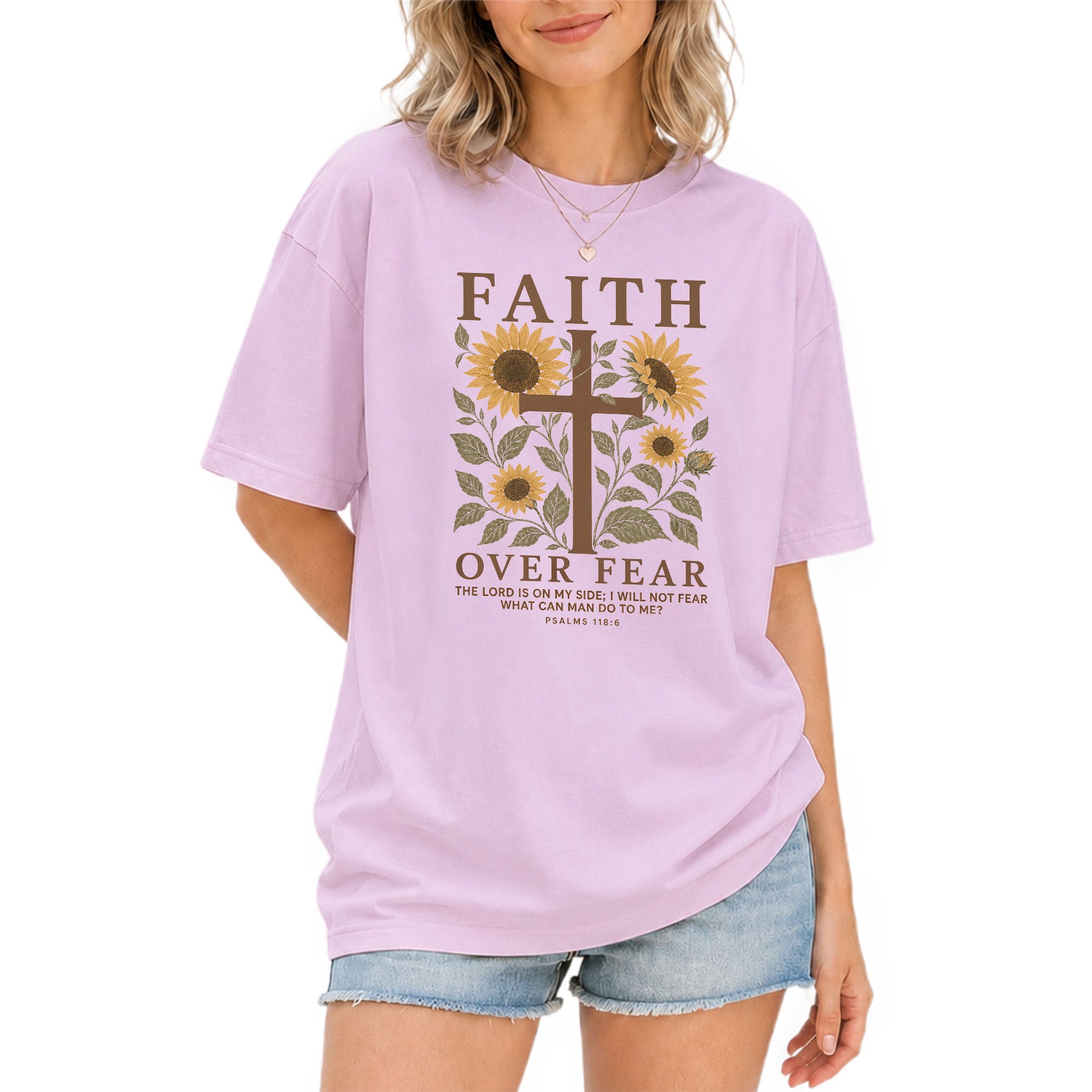 Faith Over Fear Shirt Christian Women Sunflower Cross Shirt Psalm 118 Bible Verse Floral Tee - Rust Field Wear