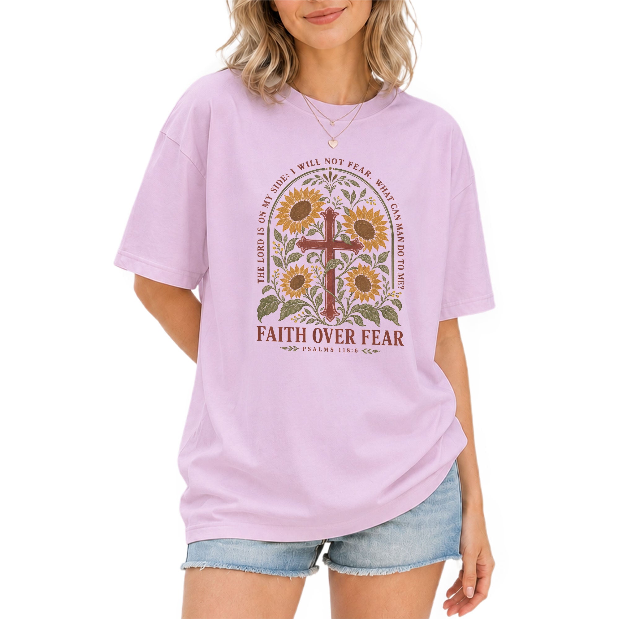 Faith Over Fear Shirt Women Sunflower Cross Christian Shirt Aesthetic Bible Verse Graphic - Rust Field Wear