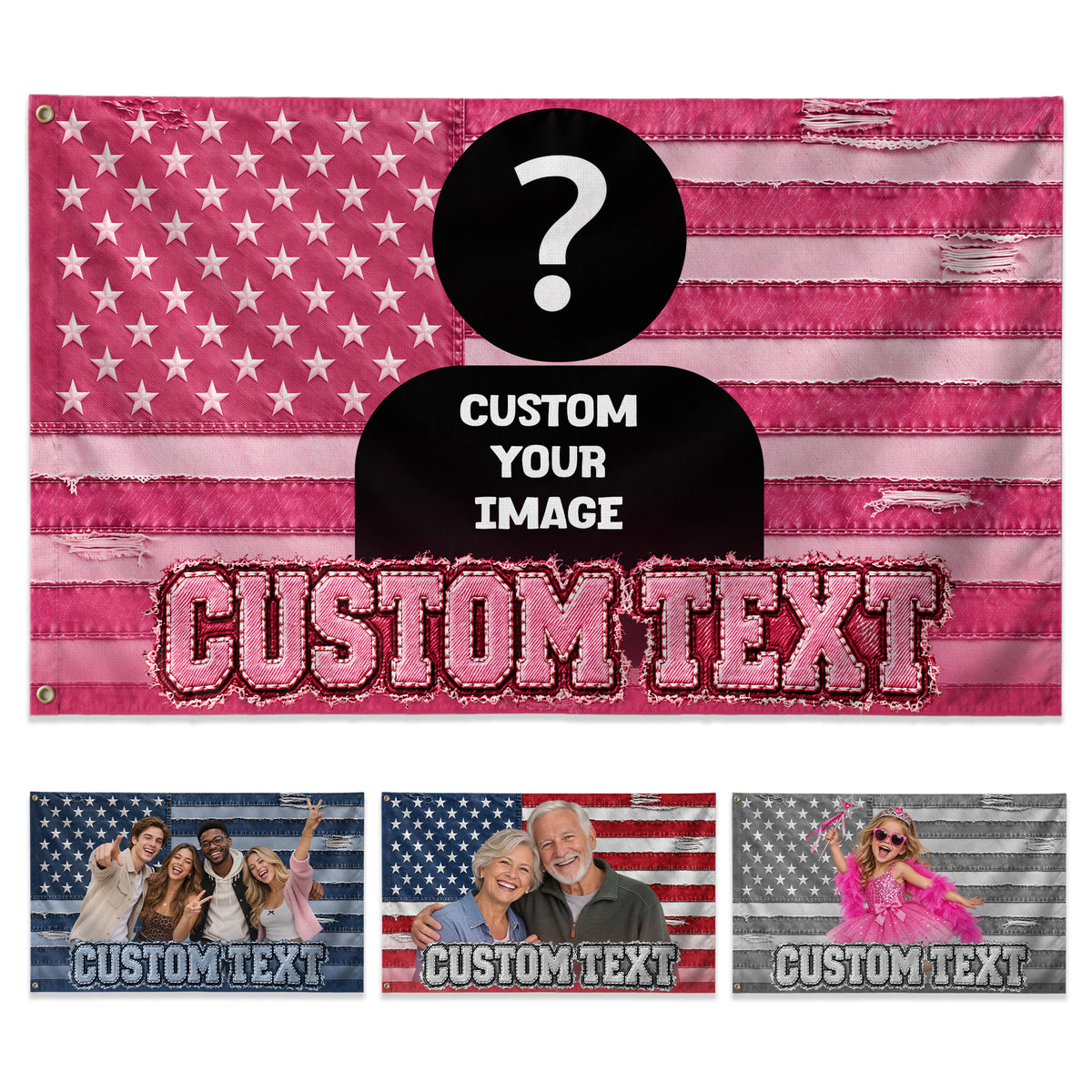 Pink Flag Custom with Pink Photo and Custom Text Display, Custom Flag with Picture, Pink American Flag Custom, Rustfield Co. - Rust Field Wear