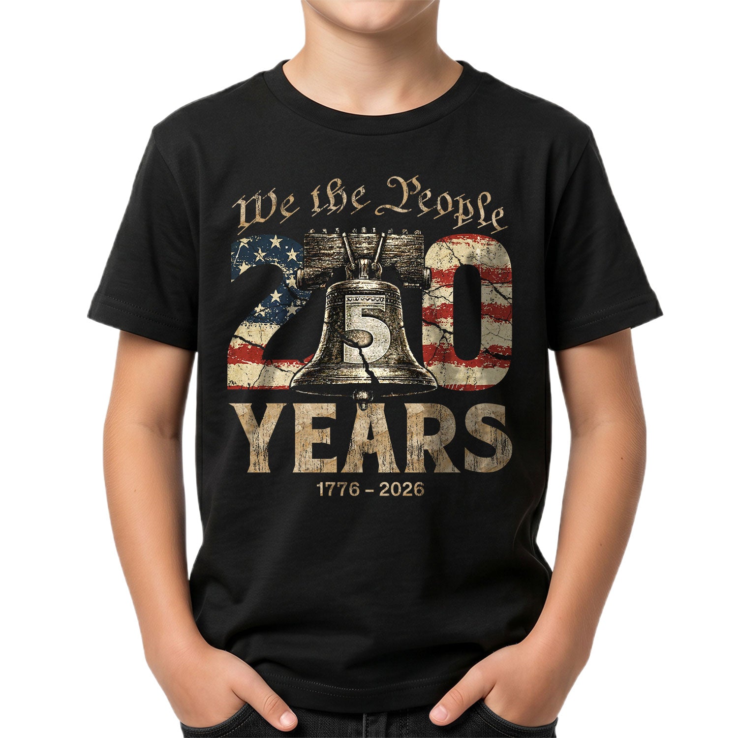Kids We The People 250 Years T-Shirt 1776–2026 Liberty Bell Patriotic Youth Tee