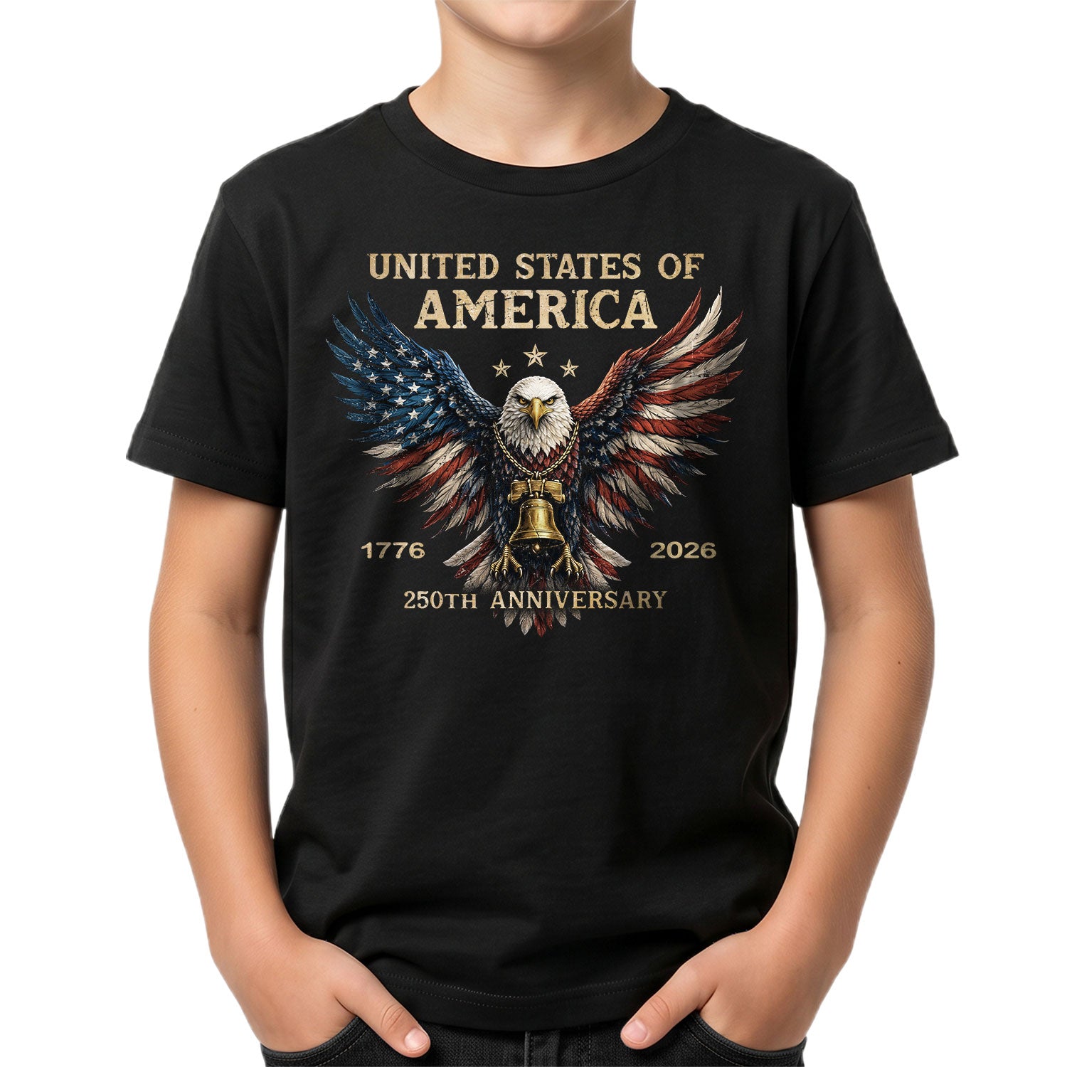 250th Anniversary Kids T-Shirt Patriotic Eagle Liberty Bell 1776-2026 Youth Tee Shirt