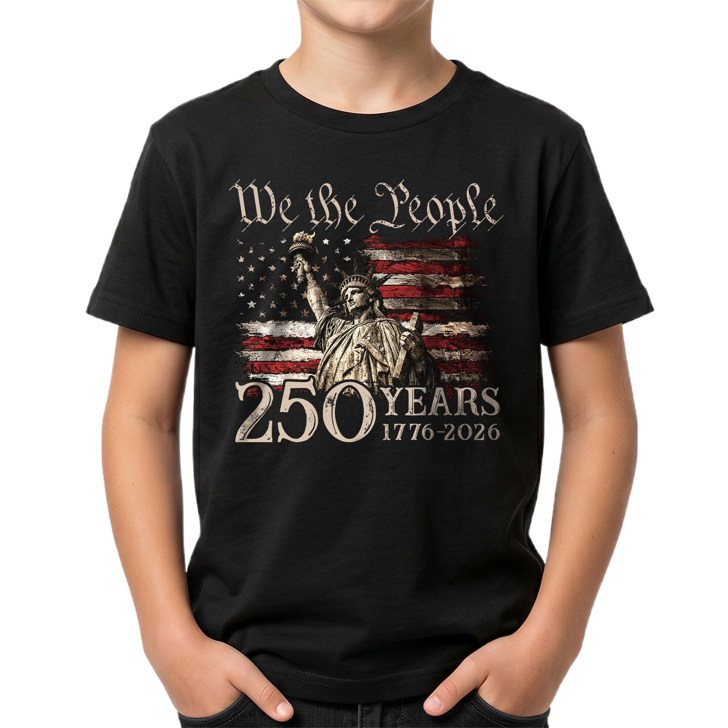 Kids 250 Years T-Shirt Statue of Liberty We The People Patriotic American Flag Tee