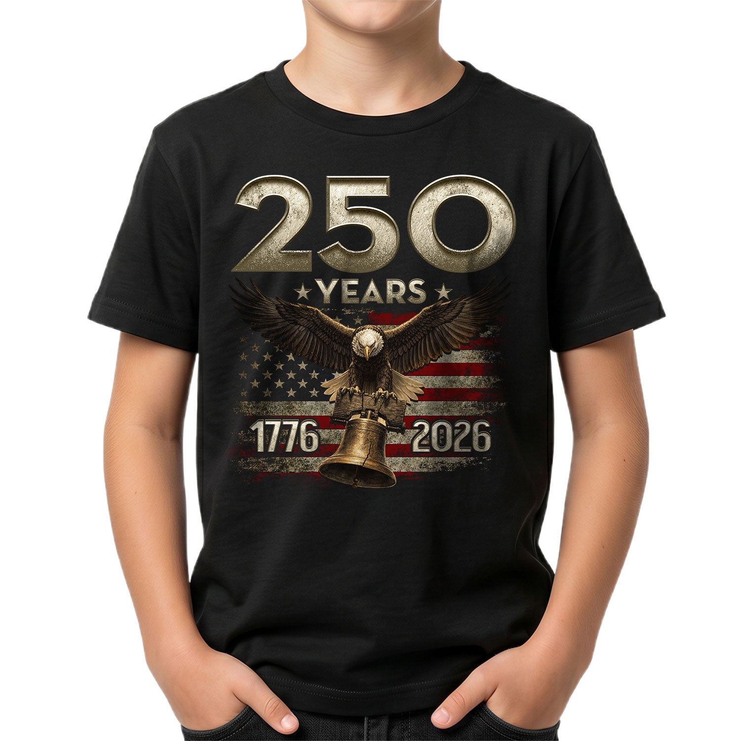 250 Years Kids T-Shirt Vintage American Flag Patriotic Eagle 1776-2026 Boys Girls Tee