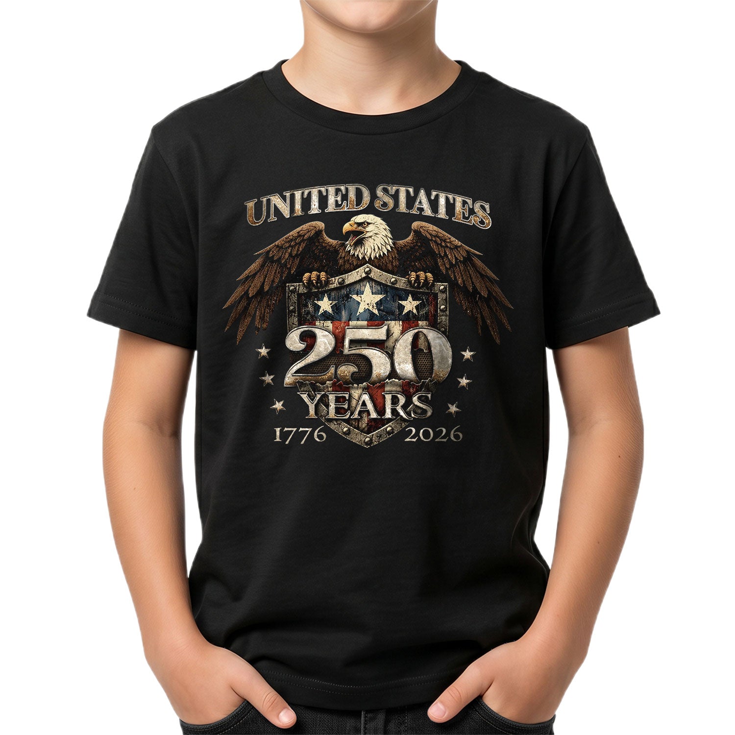 250 Years Kids T-Shirt United States Patriotic Eagle American Flag 1776-2026 Youth Tee