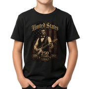 T-Shirt Kid Abraham Lincoln Guitar 1776-2026 Patriotic America 250 Years Youth Top - Rust Field Wear
