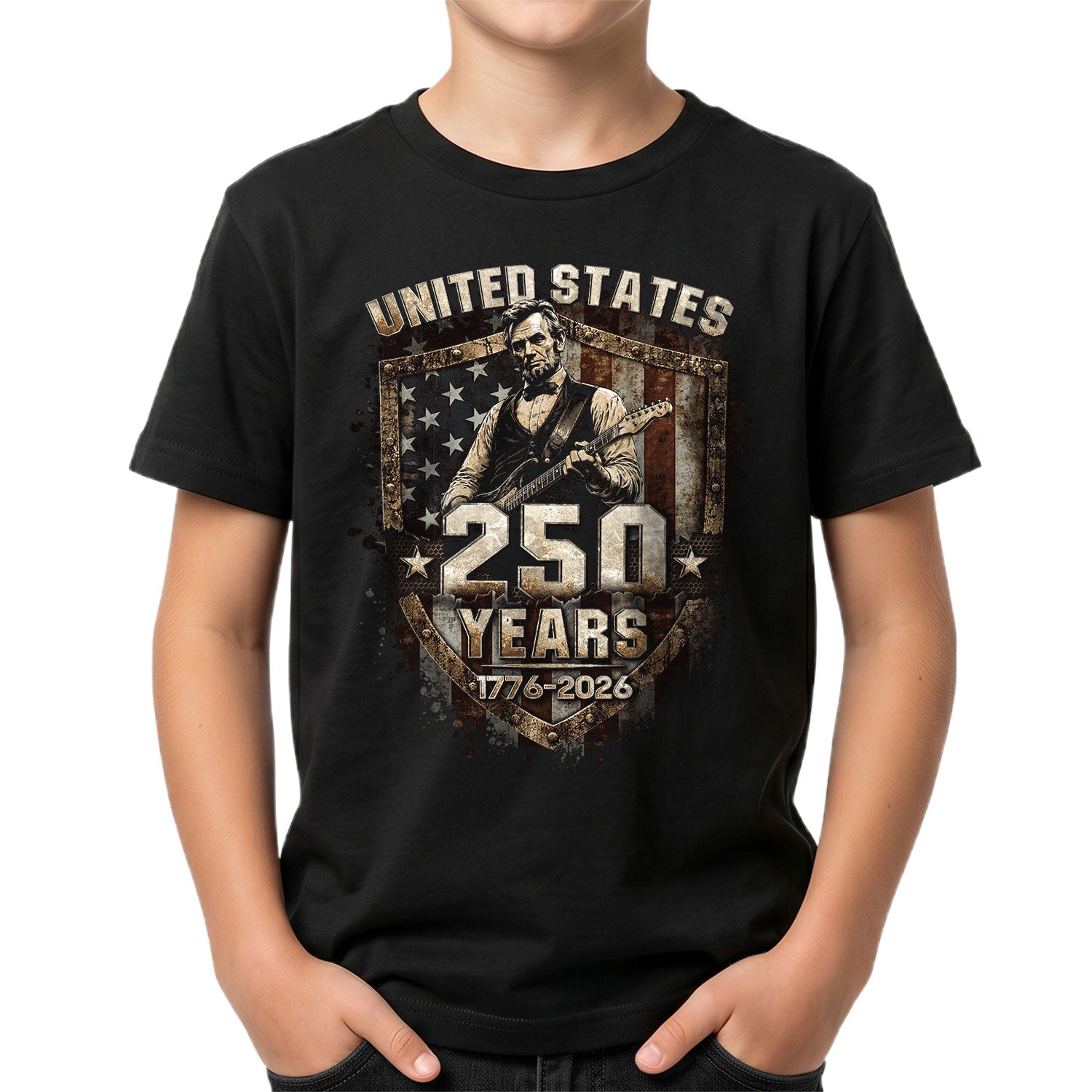 Kids America 250 Years T-Shirt 1776–2026 Lincoln Patriotic Freedom Youth Tee