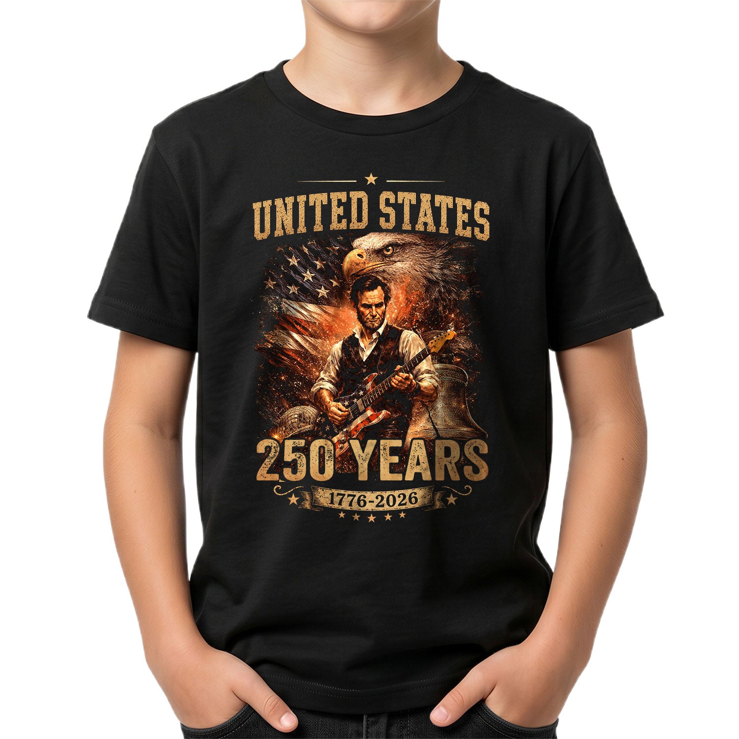 Kids America 250 Years T-Shirt 1776–2026 Lincoln Eagle Patriotic Youth Graphic Tee