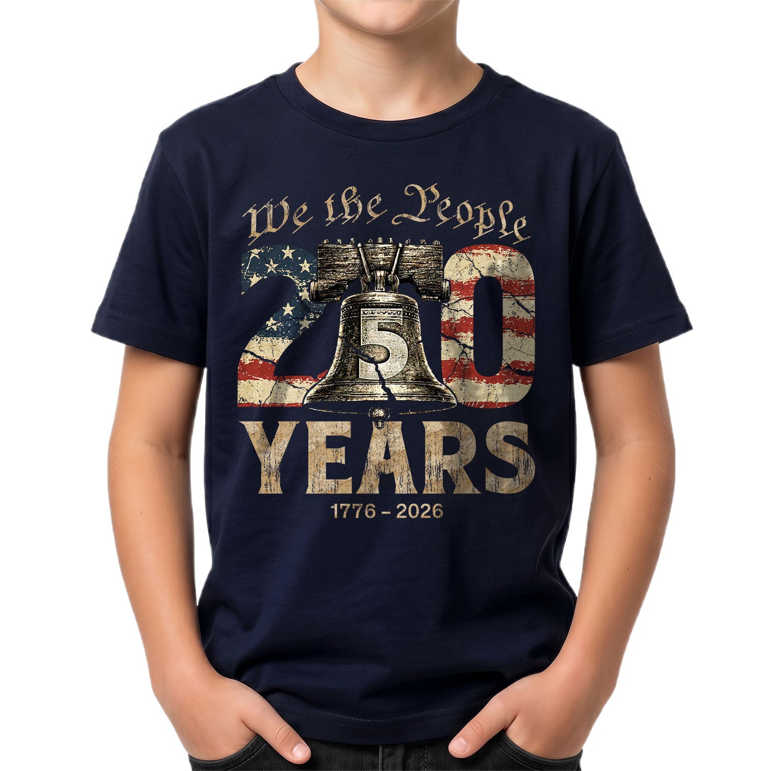 Kids We The People 250 Years T-Shirt 1776–2026 Liberty Bell Patriotic Youth Tee