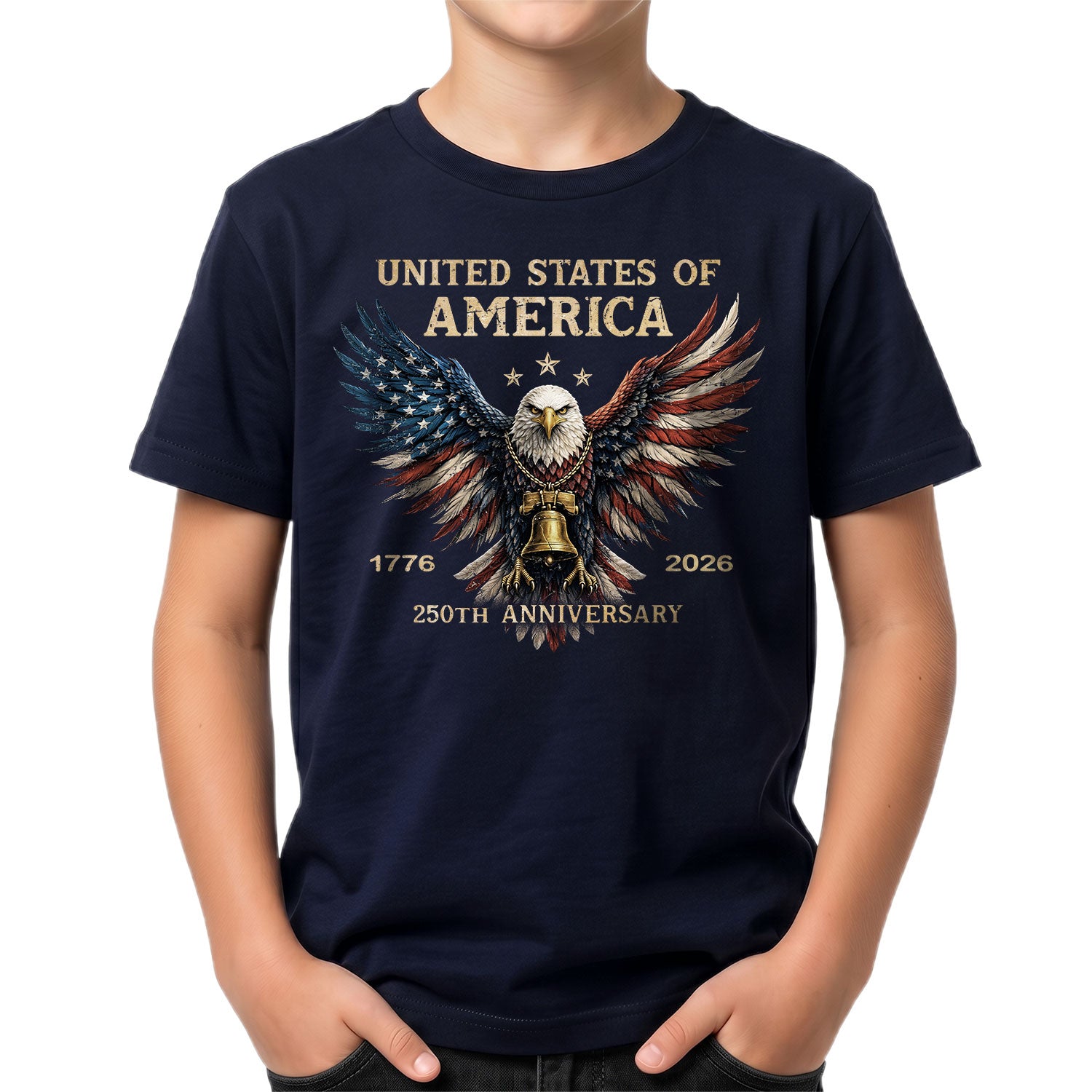 250th Anniversary Kids T-Shirt Patriotic Eagle Liberty Bell 1776-2026 Youth Tee Shirt