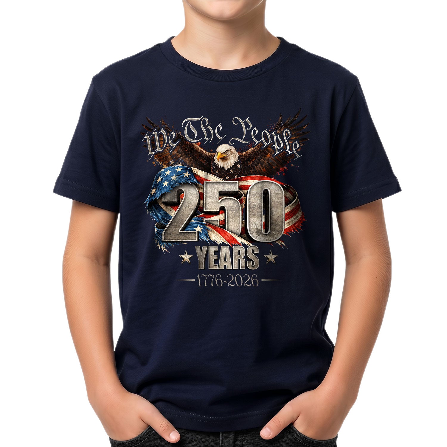 250 Years Kids T-Shirt We The People Patriotic Eagle American Flag 1776-2026 Youth Tee
