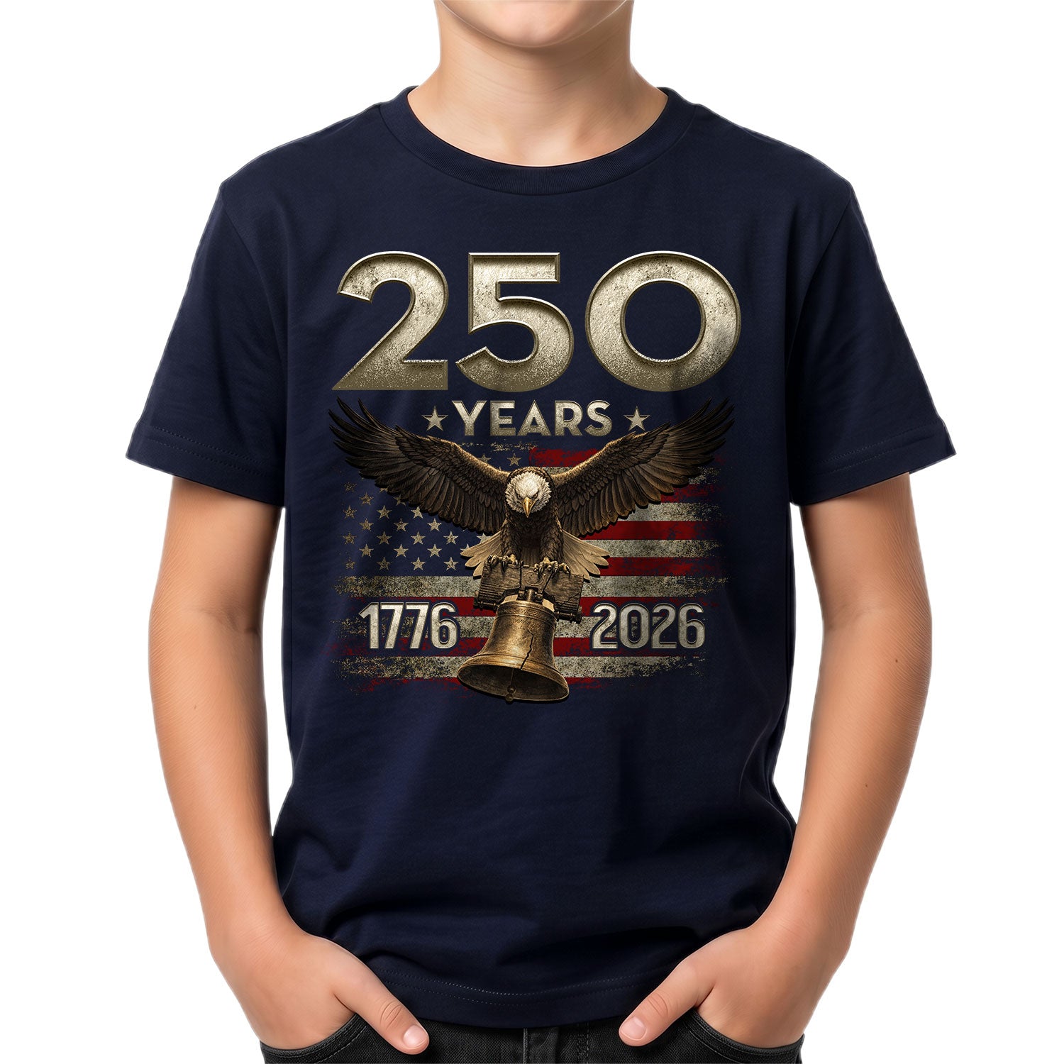 250 Years Kids T-Shirt Vintage American Flag Patriotic Eagle 1776-2026 Boys Girls Tee