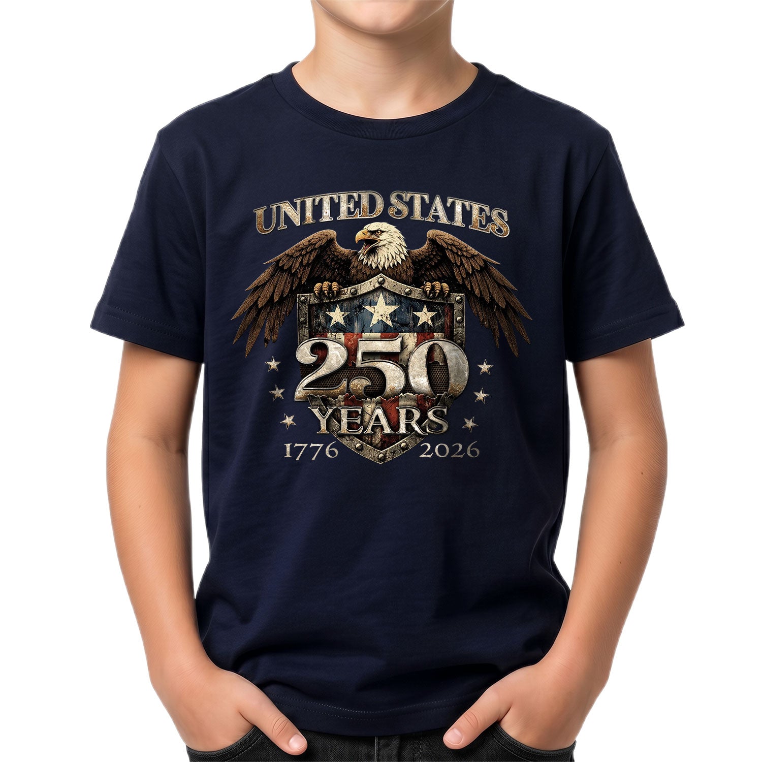 250 Years Kids T-Shirt United States Patriotic Eagle American Flag 1776-2026 Youth Tee