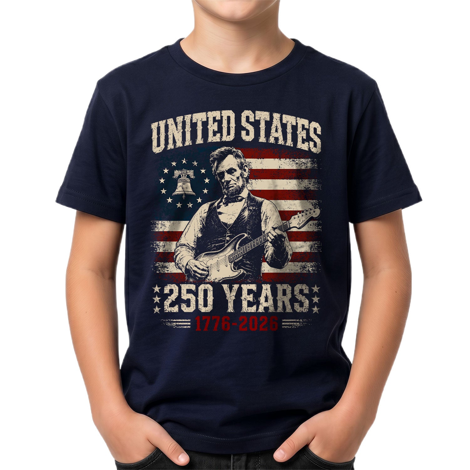 T-Shirt Kid Patriotic 1776-2026 America 250 Years Abraham Lincoln Guitar Children Shirt