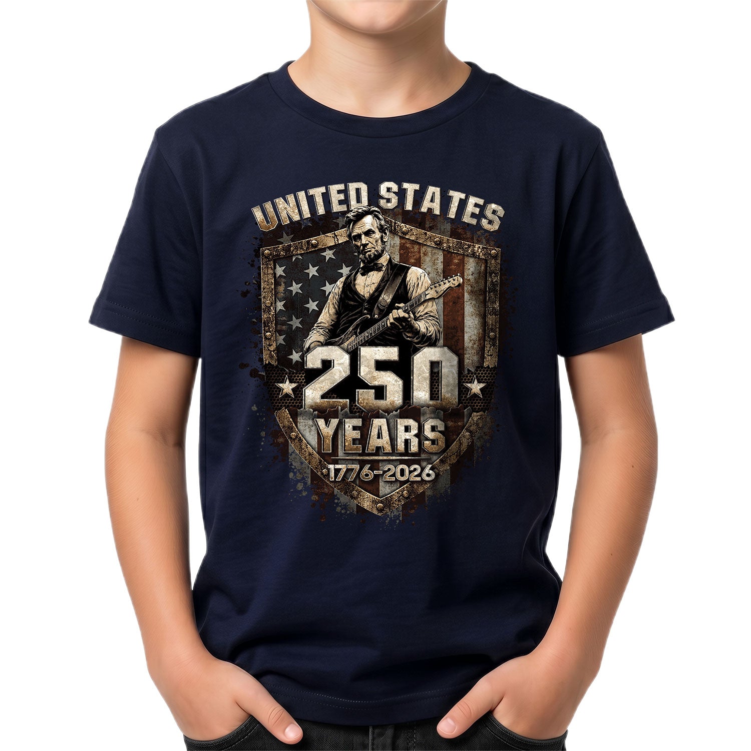 Kids America 250 Years T-Shirt 1776–2026 Lincoln Patriotic Freedom Youth Tee