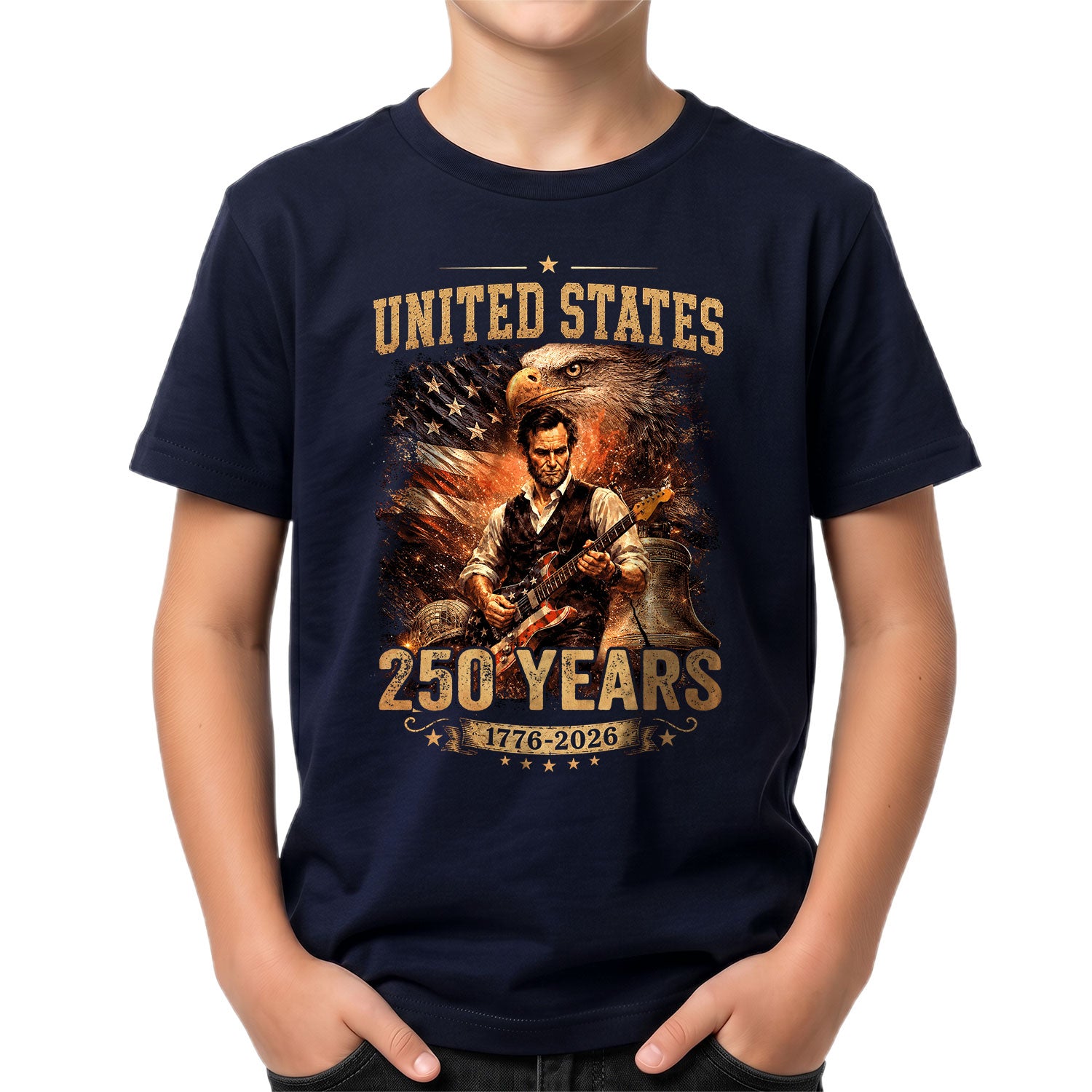 Kids America 250 Years T-Shirt 1776–2026 Lincoln Eagle Patriotic Youth Graphic Tee