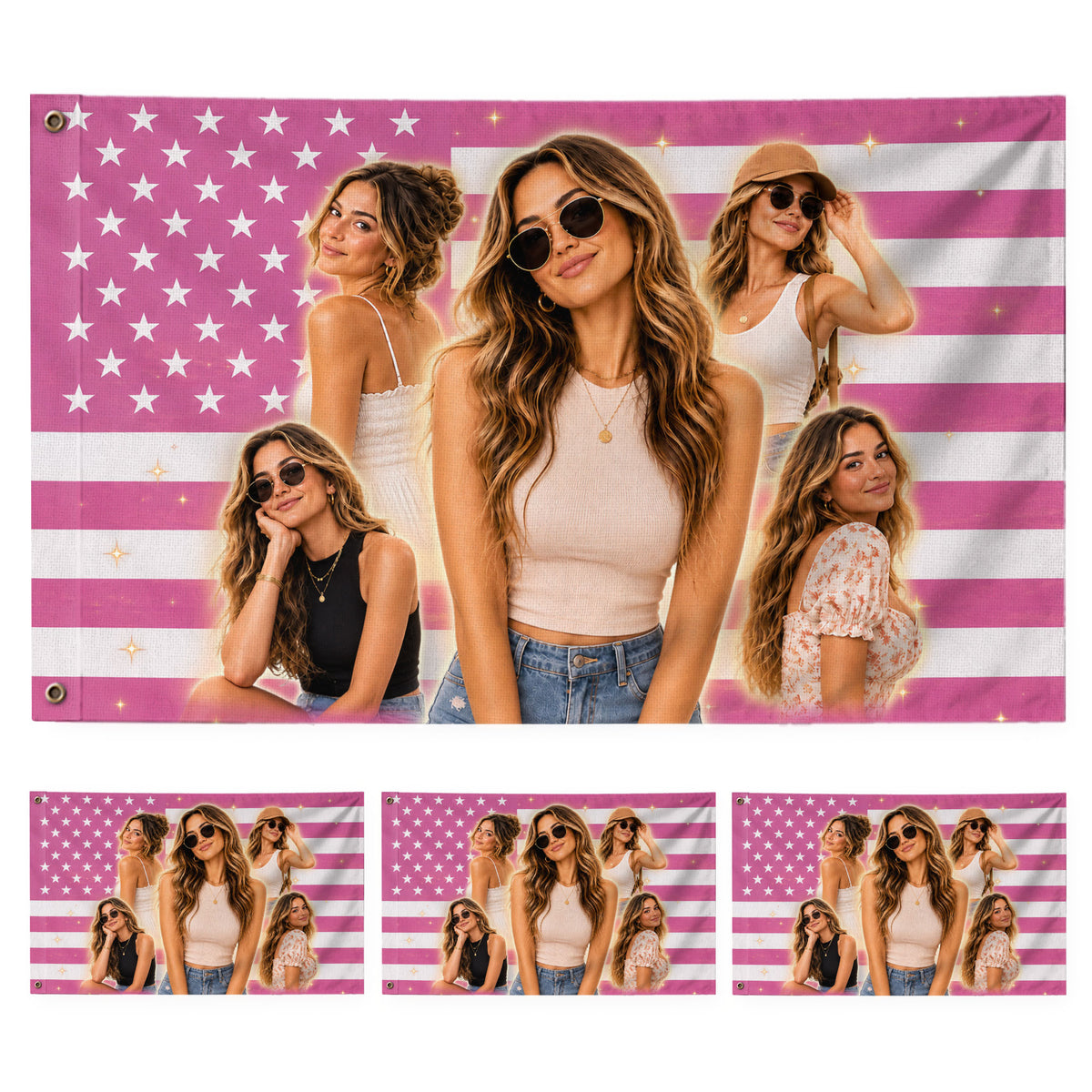 Custom Photo American Flag Pink Sparkle Personalized Picture USA Flag Banner Gift - Rust Field Wear