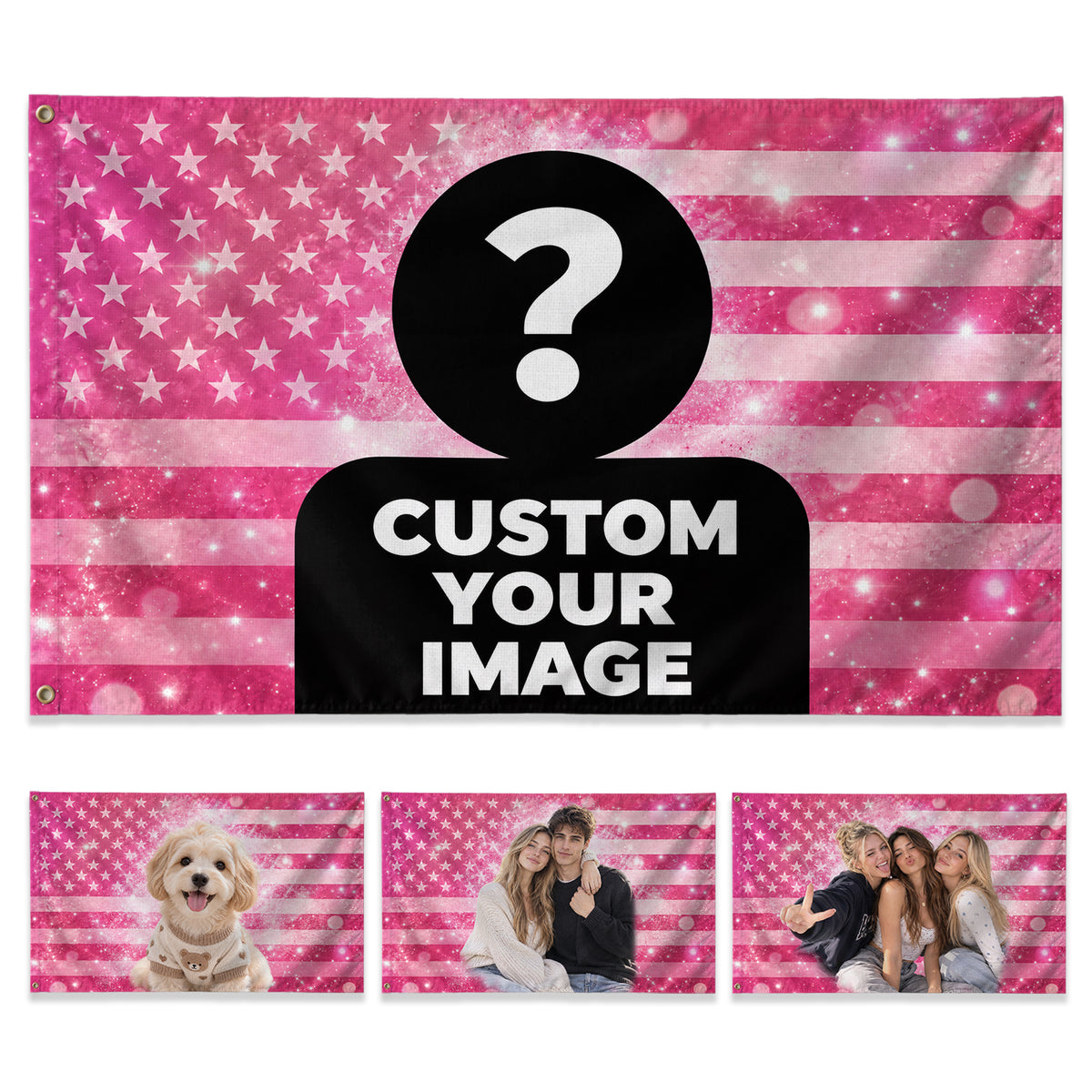 Custom Photo Flag American Stars Stripes Bokeh Sparkle Wall Hanging Display Banner - Rust Field Wear