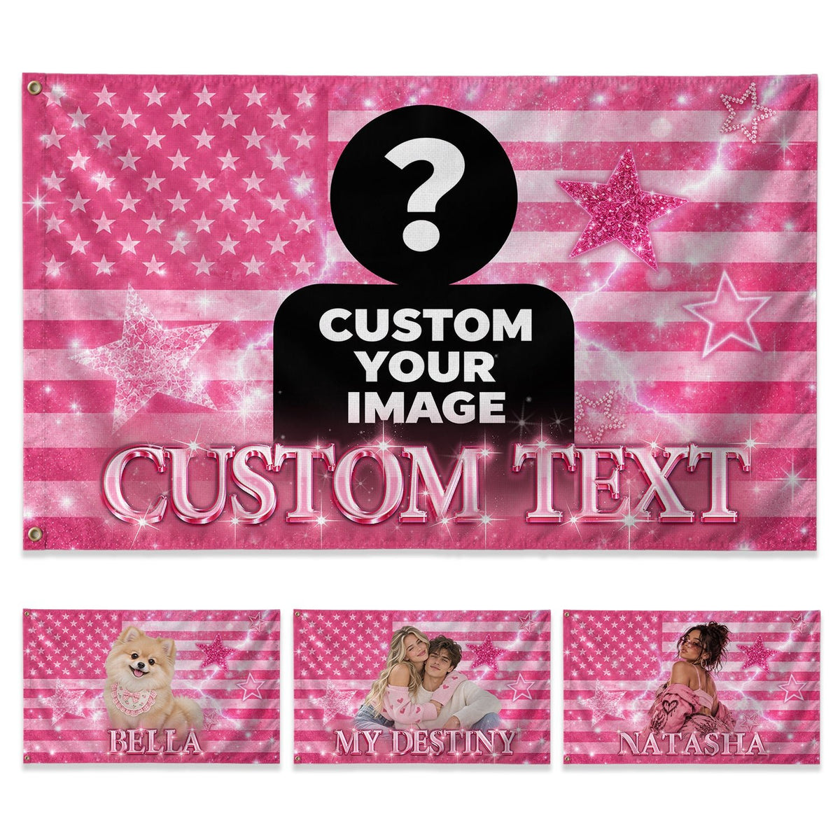 Custom Name Photo Flag American Stars Sparkle Glitter Wall Hanging Display Banner - Rust Field Wear