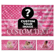 Custom Name Photo Flag American Stars Sparkle Glitter Wall Hanging Display Banner - Rust Field Wear