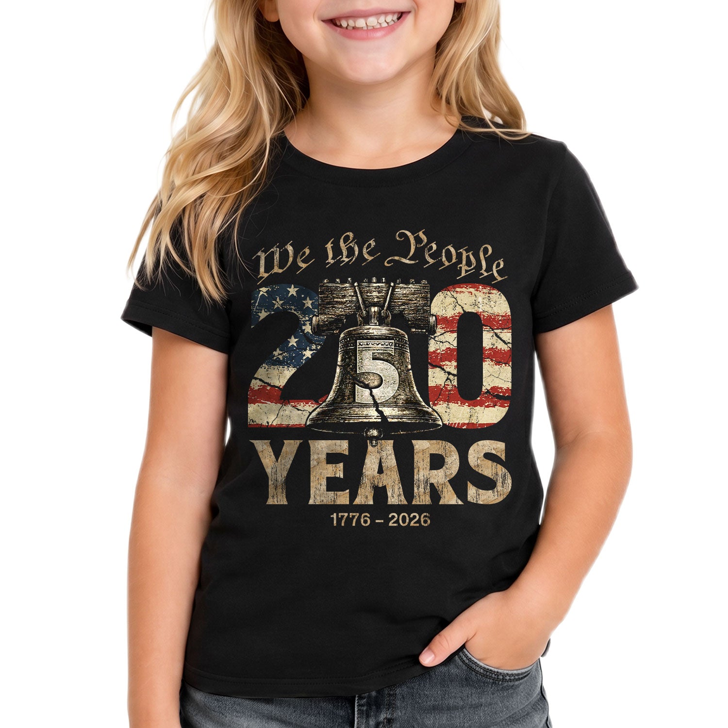 Kids We The People 250 Years T-Shirt 1776–2026 Liberty Bell Patriotic Youth Tee